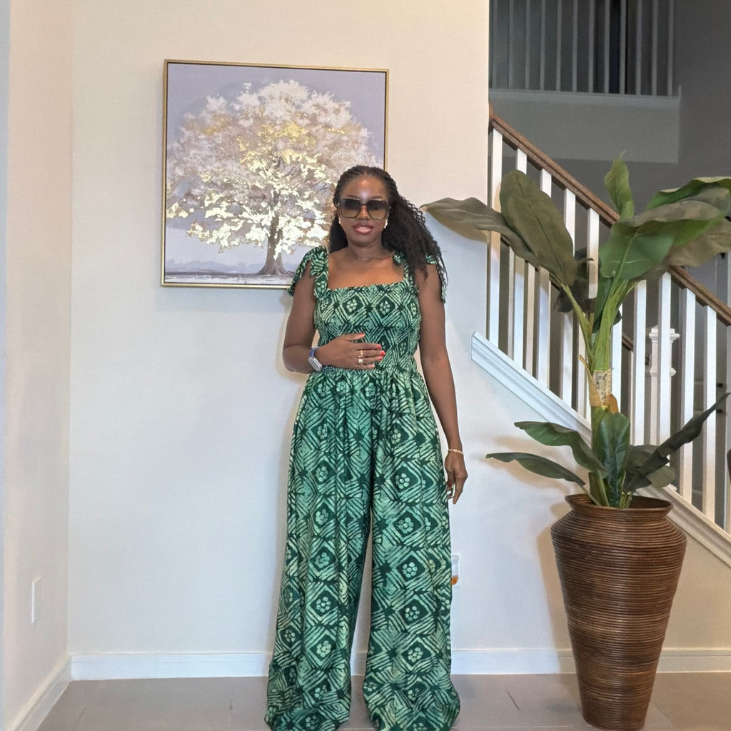 Handmade Adire Crepe Jumpsuit with Smocked Bodice