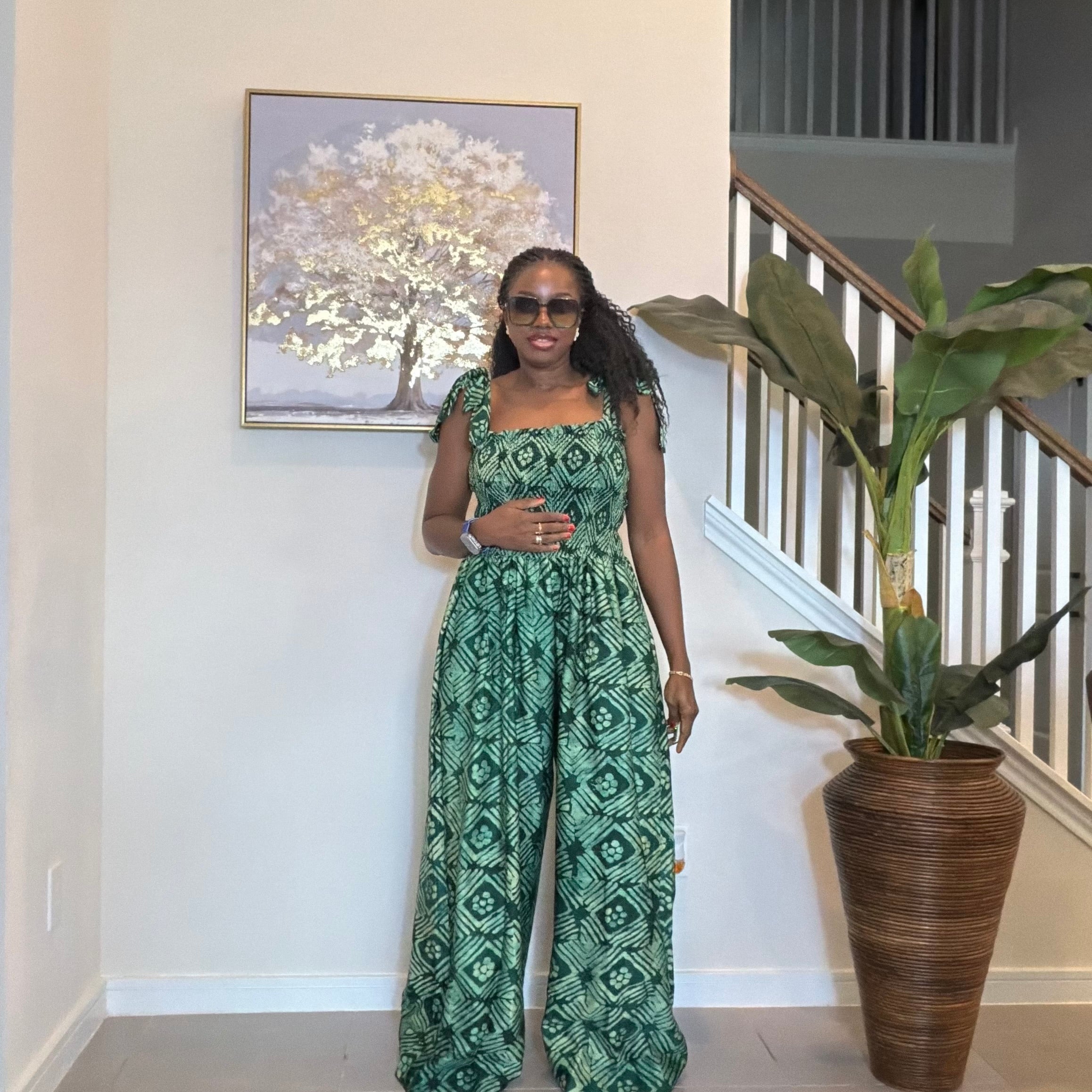 Handmade Adire Crepe Jumpsuit with Smocked Bodice