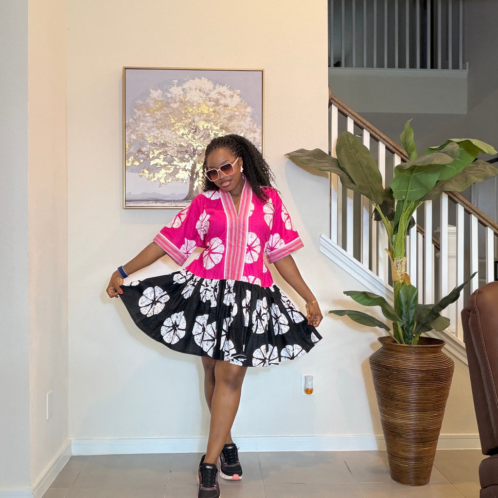 Ankara Mini Dress with Handwoven Aso Oke