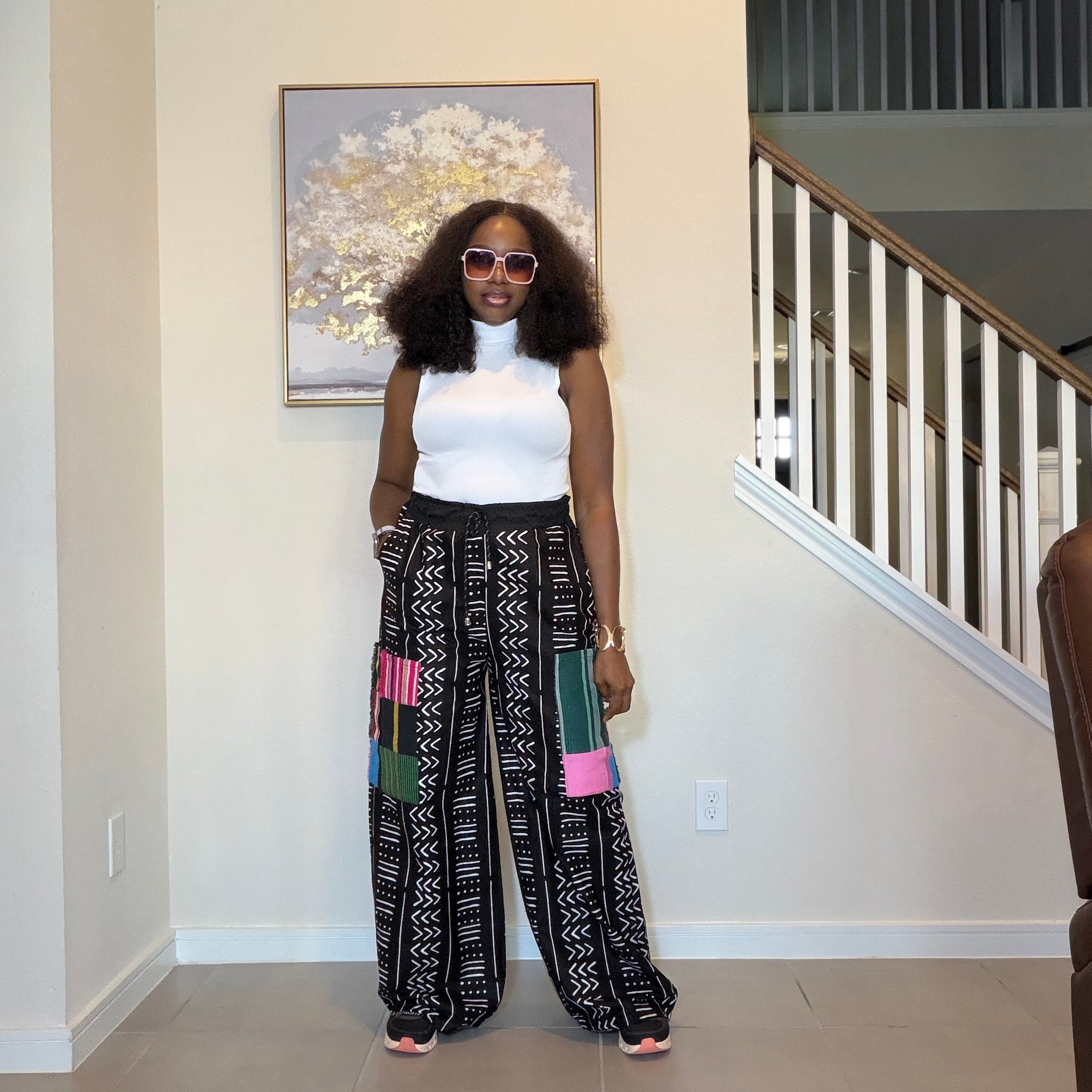 Ankara Wide Leg Trousers with Aso Oke Patch Pockets