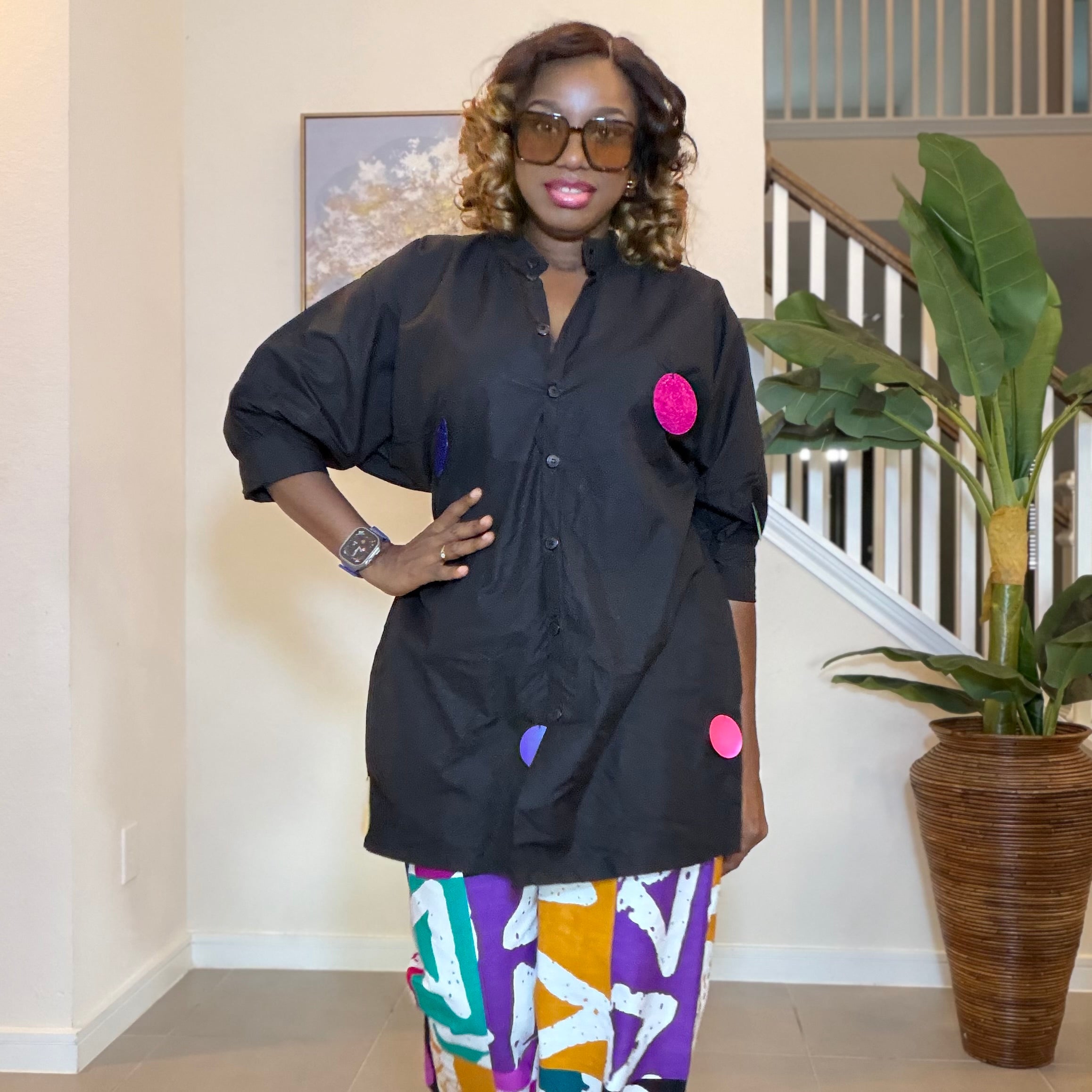 Ankara Two‑Piece Set, Colorful Print Pants, Handmade African Wear