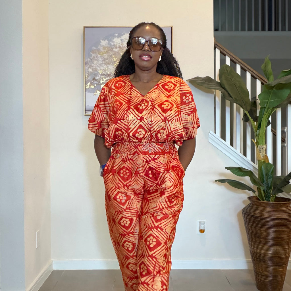 2-Piece Adire Crepe Crop Top and Trouser Set