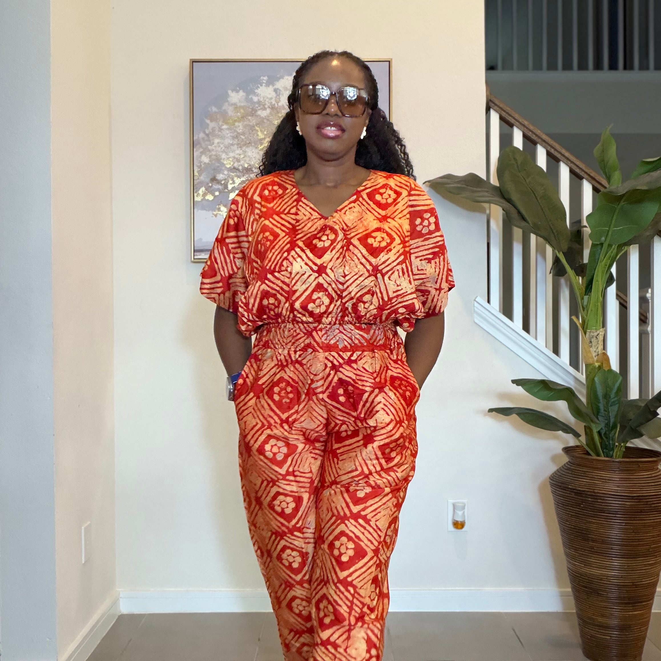 2-Piece Adire Crepe Crop Top and Trouser Set
