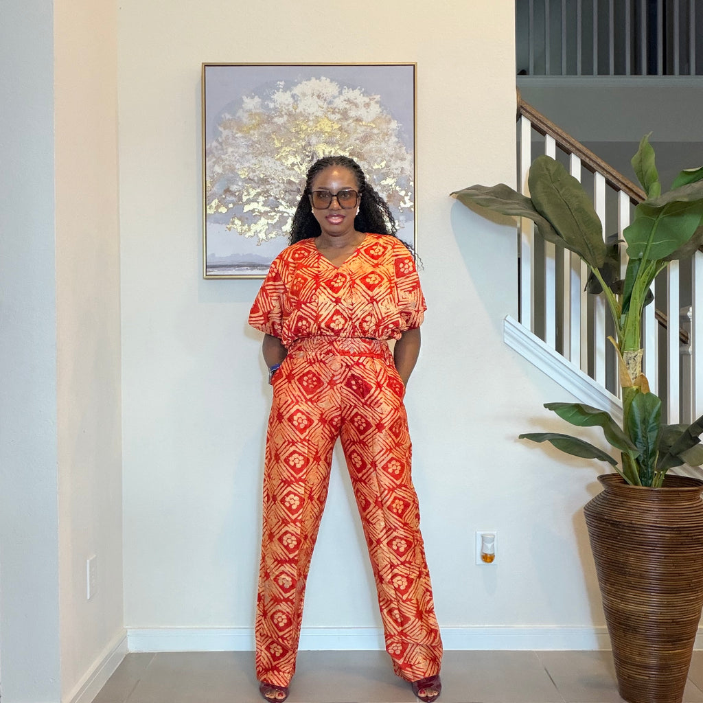 2-Piece Adire Crepe Crop Top and Trouser Set