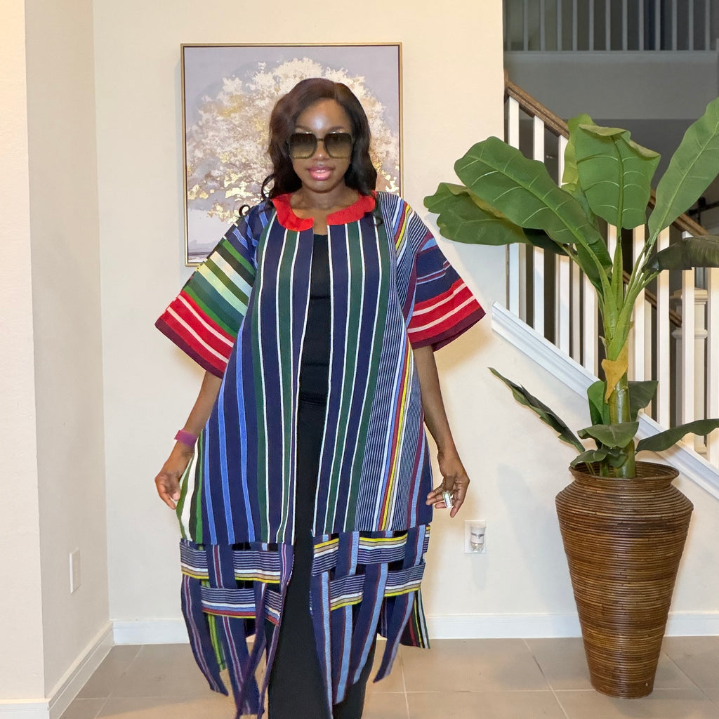 Aso Oke Kimono Jacket, Nigerian Yoruba Fabric, Boho Coat