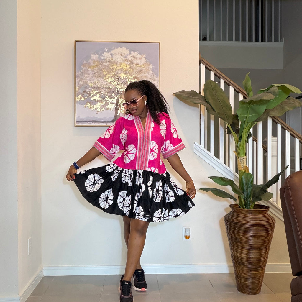 Ankara Mini Dress with Handwoven Aso Oke