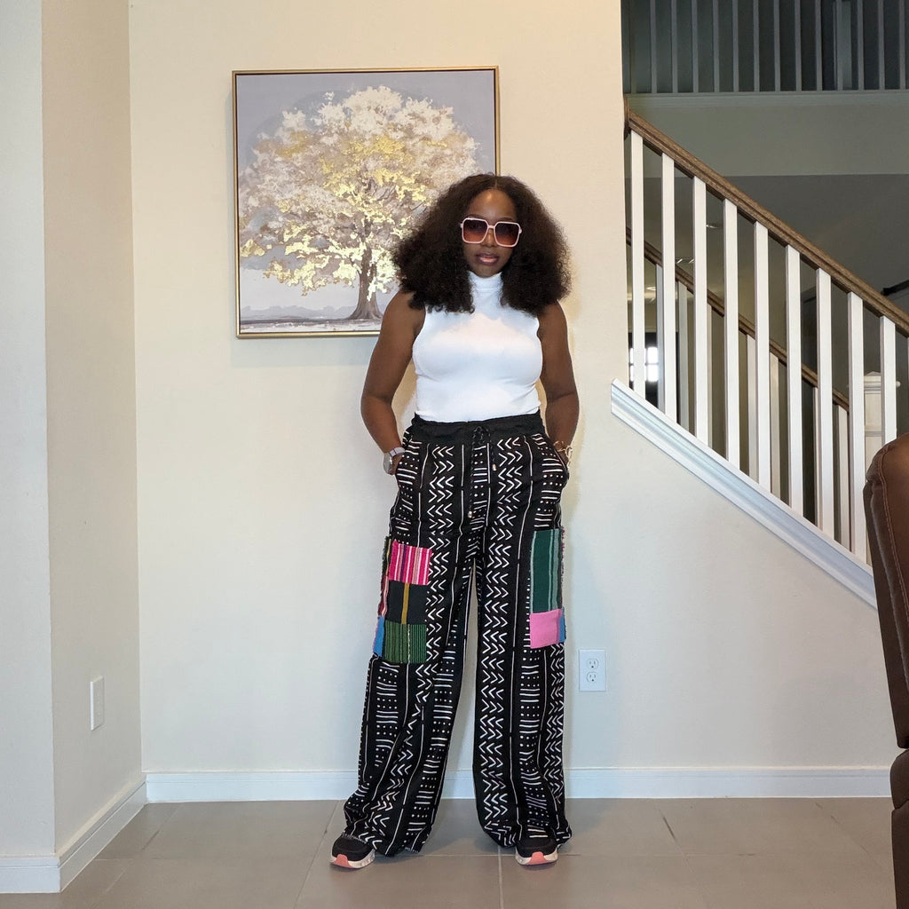Ankara Wide Leg Trousers with Aso Oke Patch Pockets