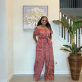 Adire Printed Wide-Leg Jumpsuit Convertible Off-Shoulder with Detachable Belt
