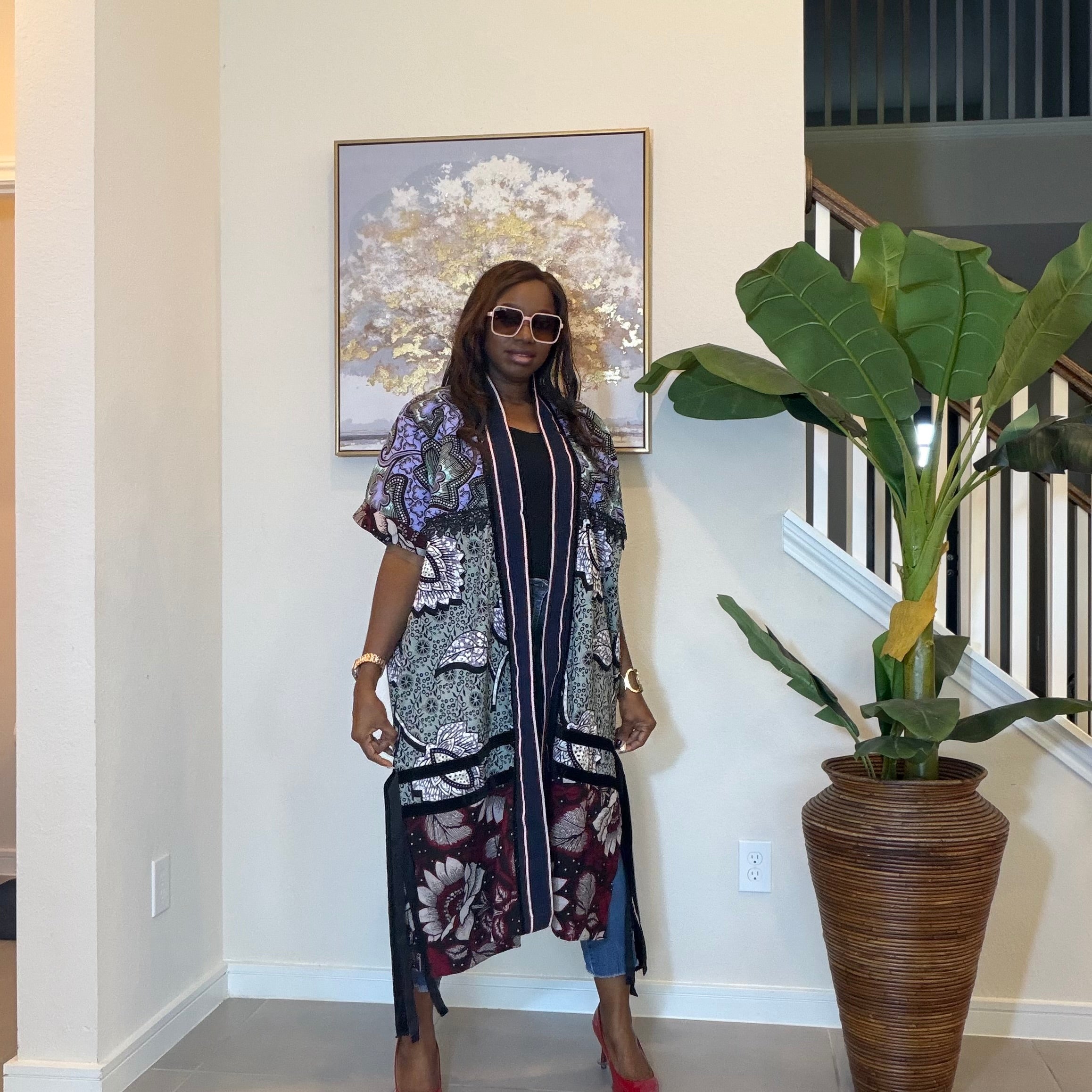Elegant Floral Ankara Kimono, Boho Chic Kimono