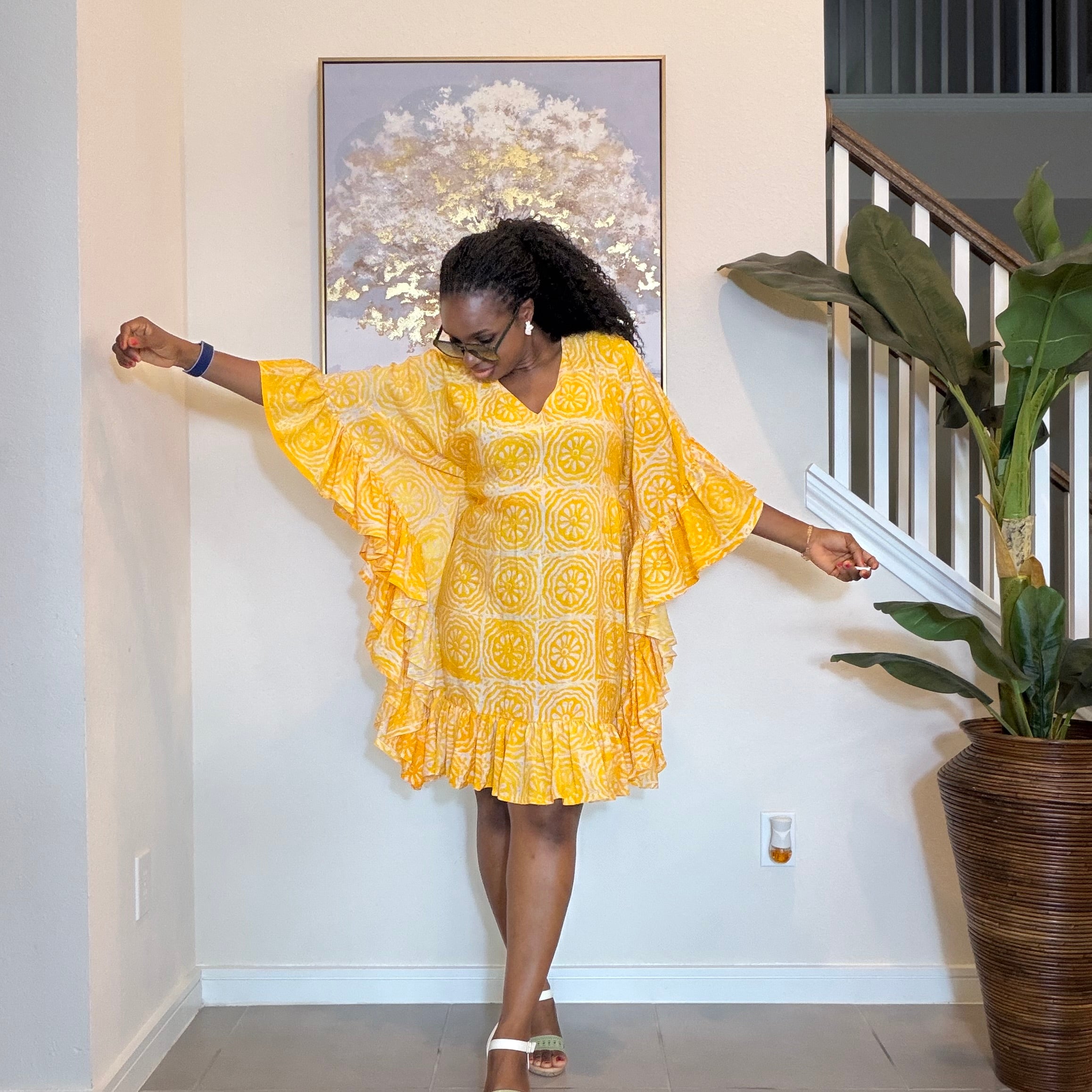 Adire Crepe Minidress with ruffles