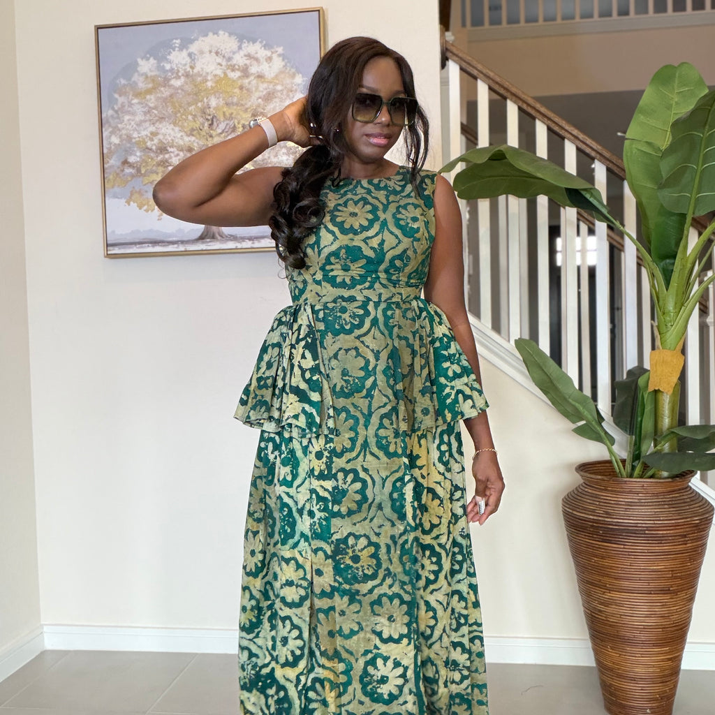 Adire Dress with Flare Sides – Sleeveless African Print Dress for Women