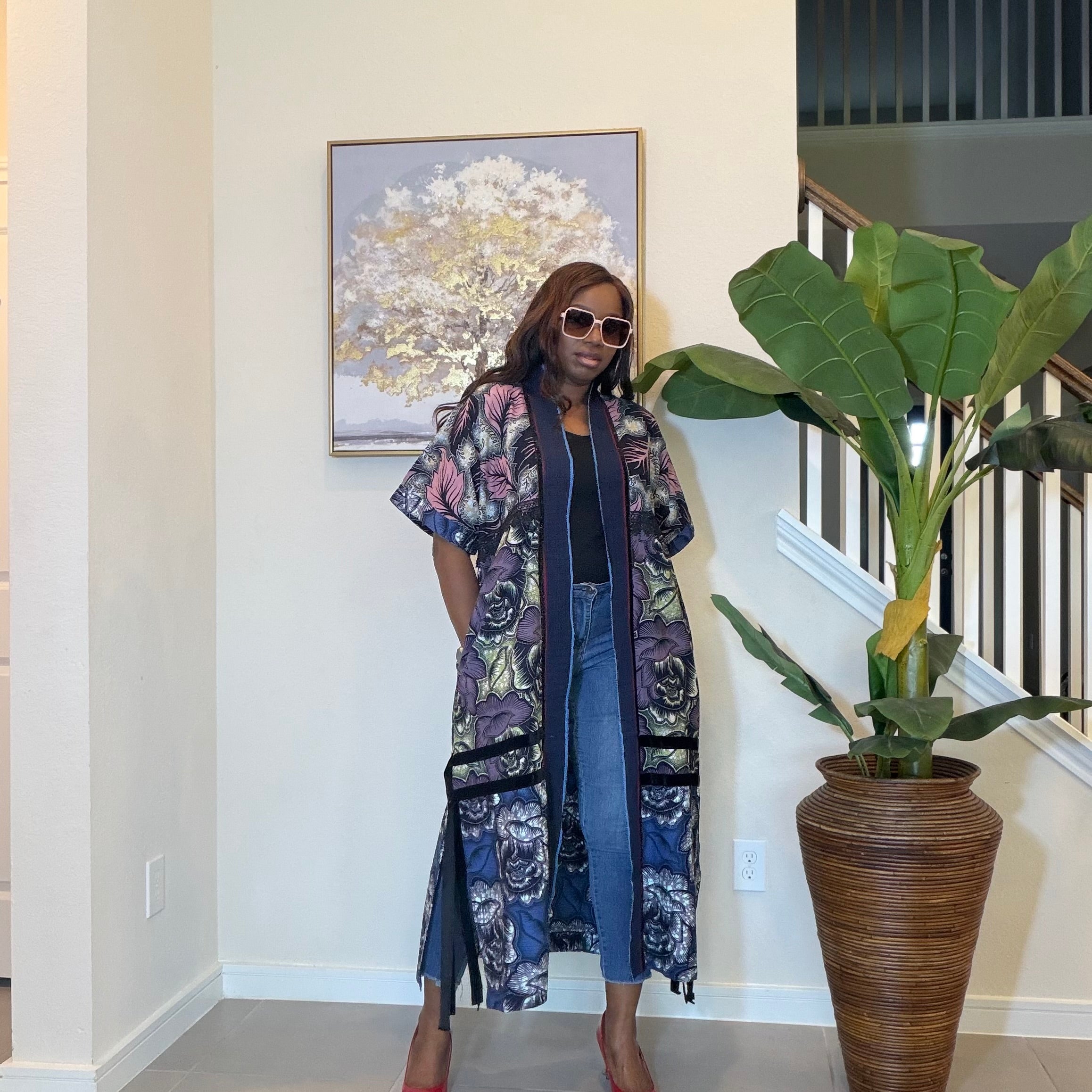 Elegant Floral Ankara Kimono, Boho Chic Kimono