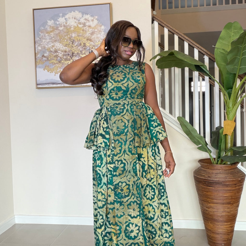 Adire Dress with Flare Sides – Sleeveless African Print Dress for Women