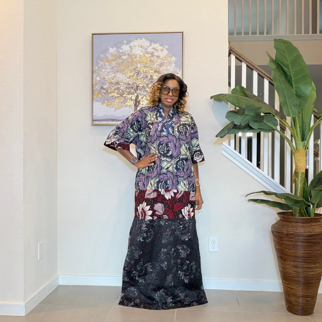 Ankara Patchwork Dress, Long Floral African Maxi