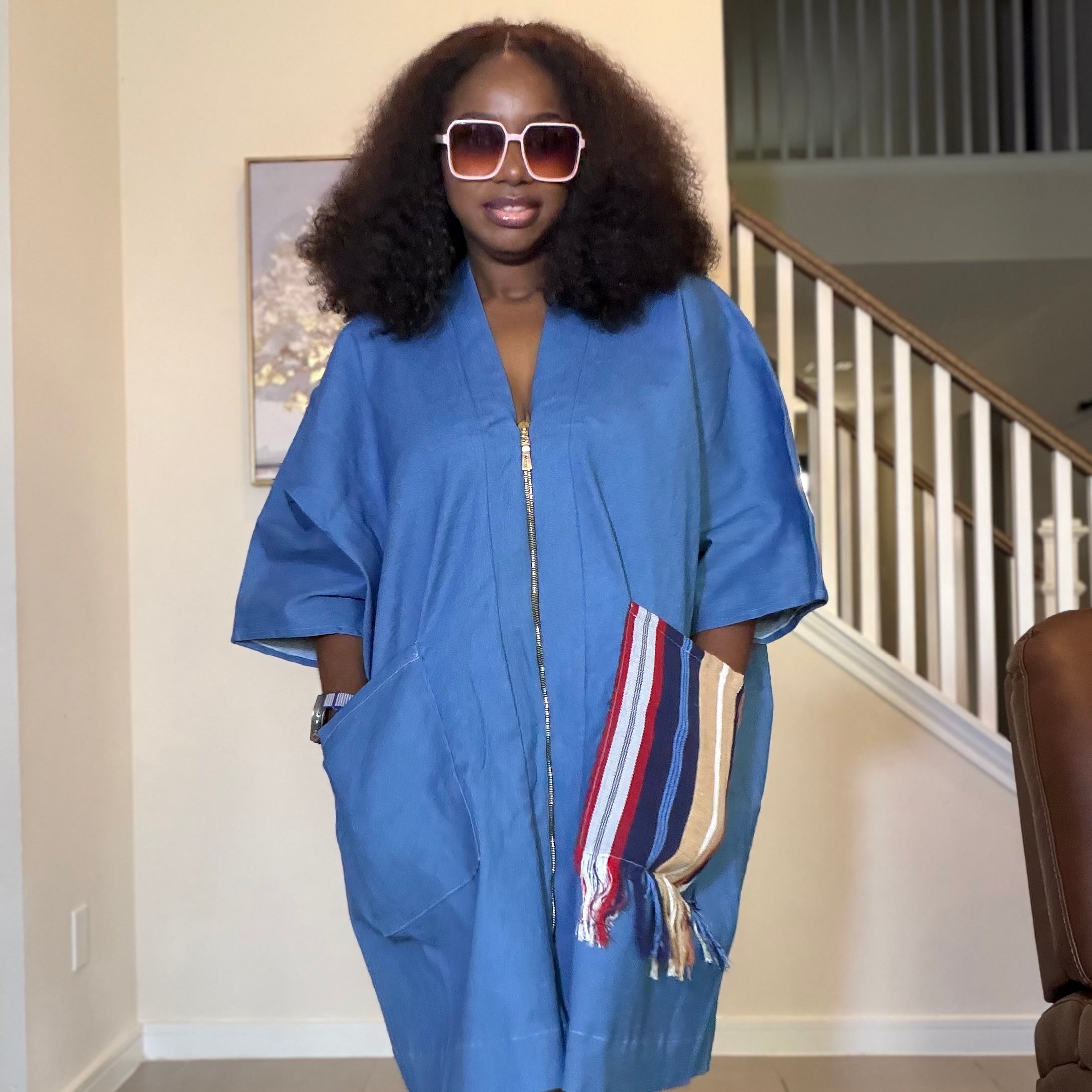 Denim and Aso Oke Shift Dress