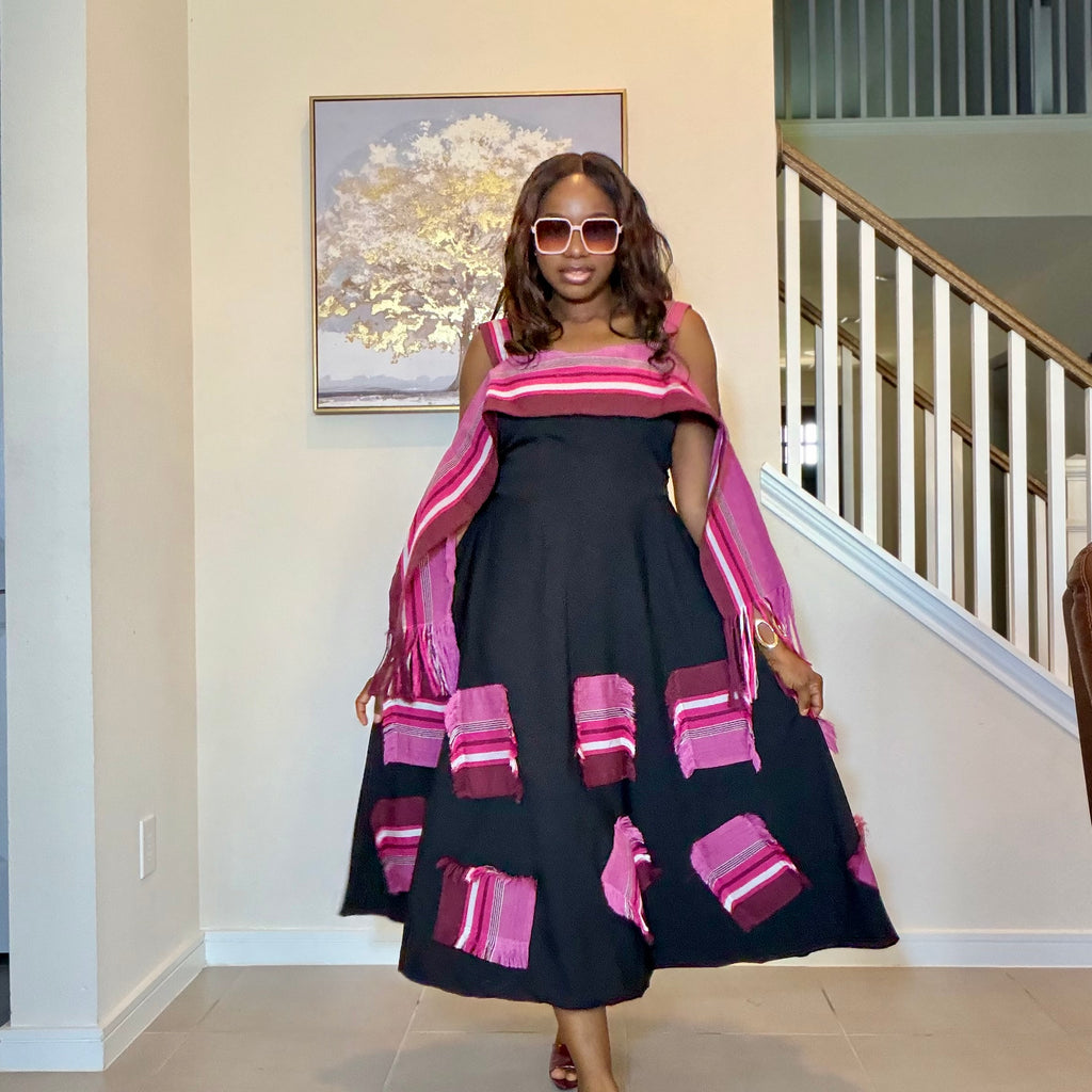 Black flare dress with Aso Oke Patch