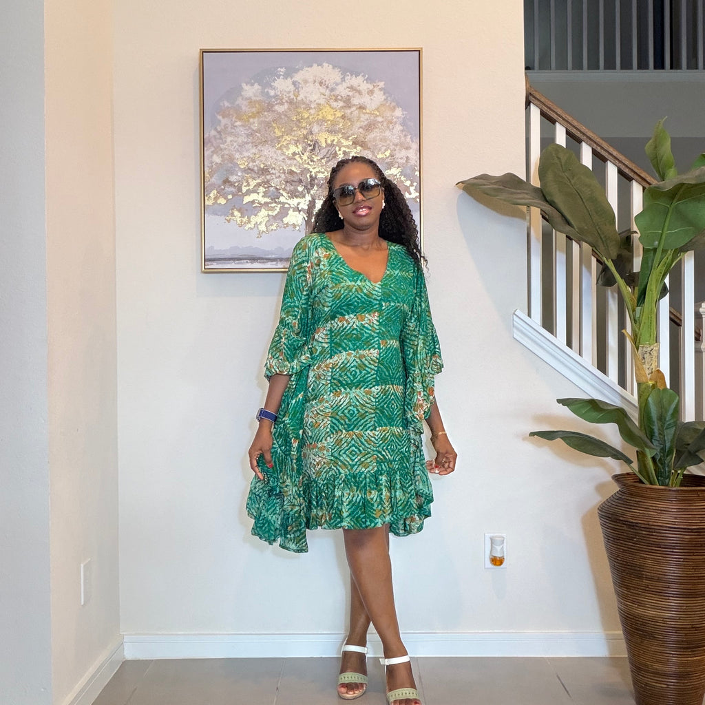 Emerald Green Adire Mini Dress