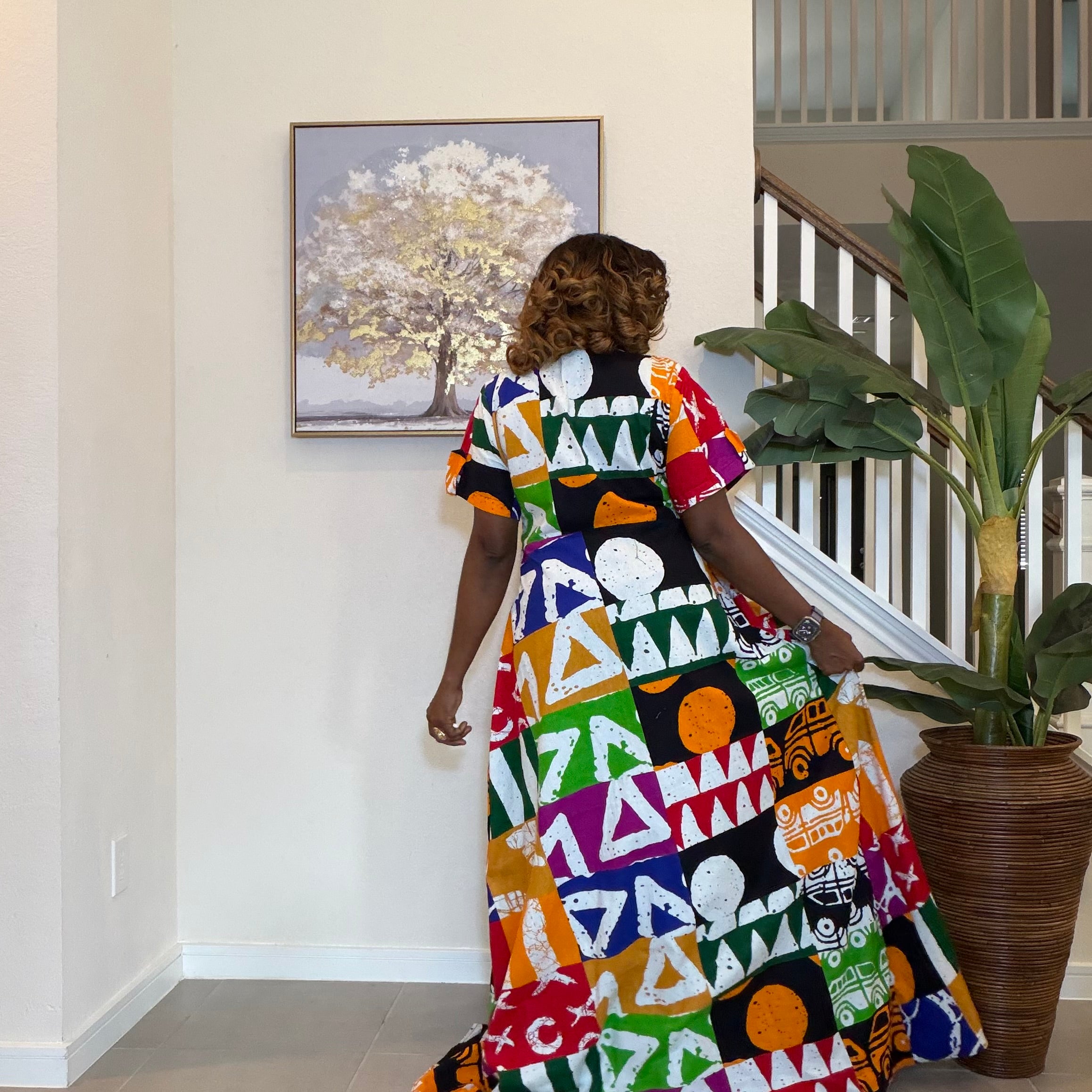 Printed Zip-Front Ankara Maxi Kimono