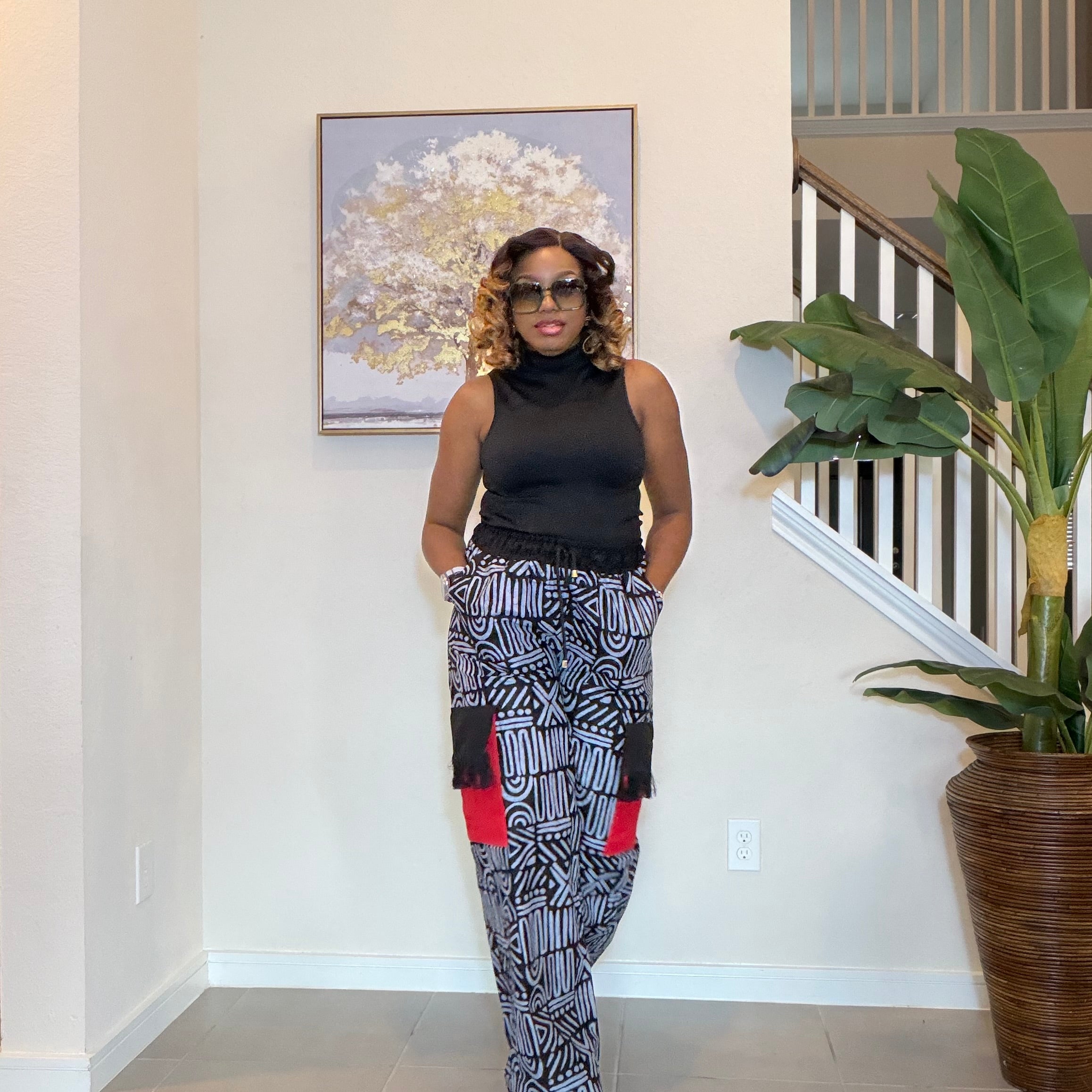 Ankara Wide‑Leg Pants with Aso Oke side pockets