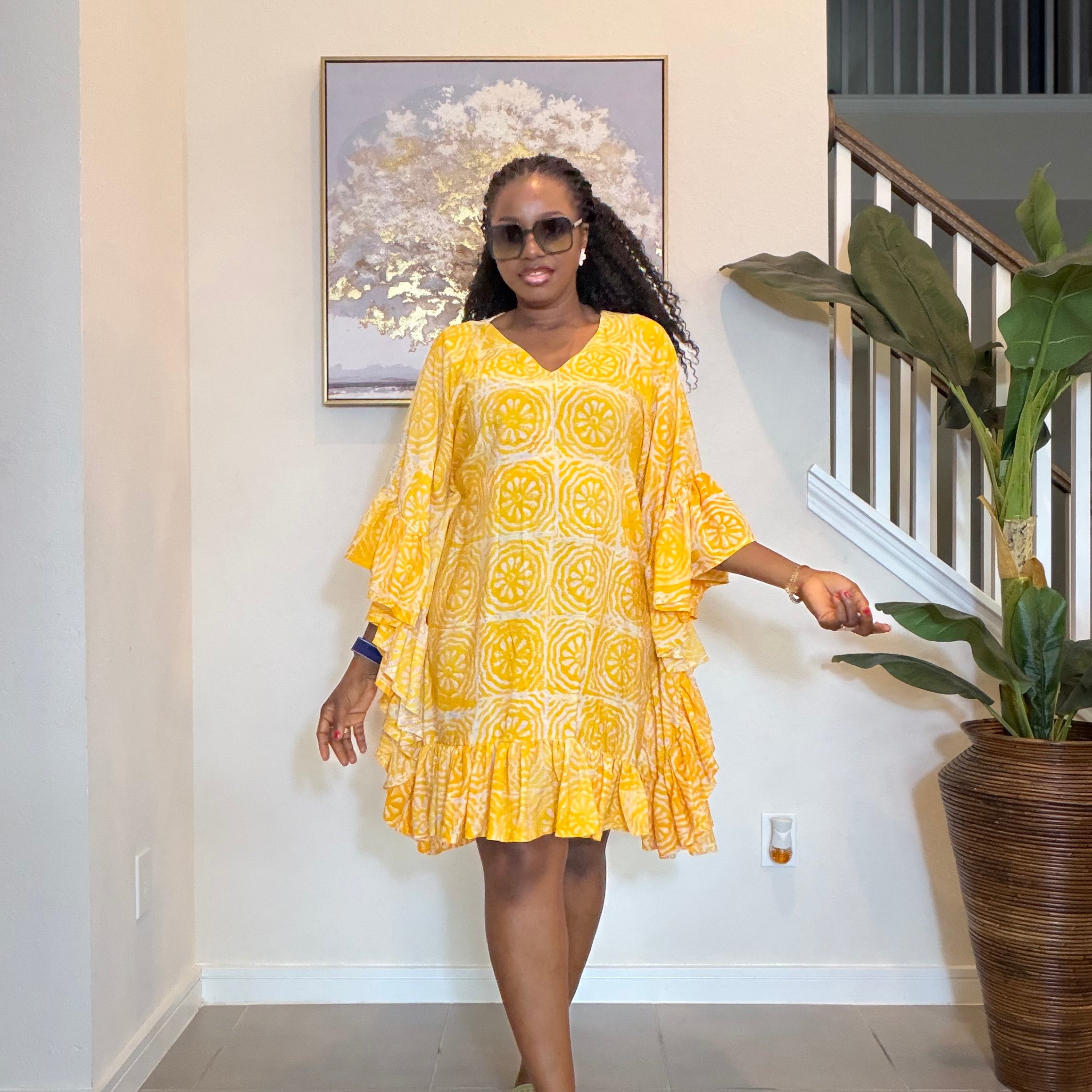 Adire Crepe Minidress with ruffles