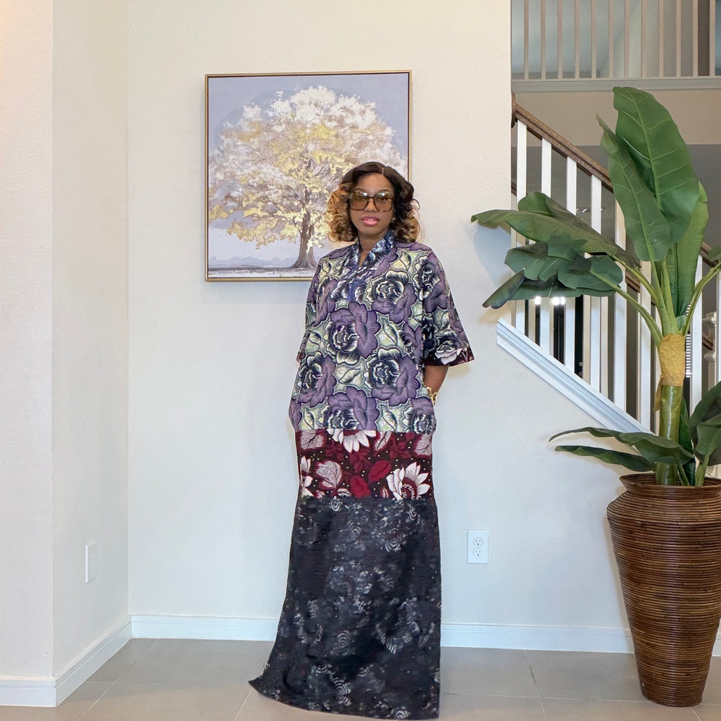 Ankara Patchwork Dress, Long Floral African Maxi