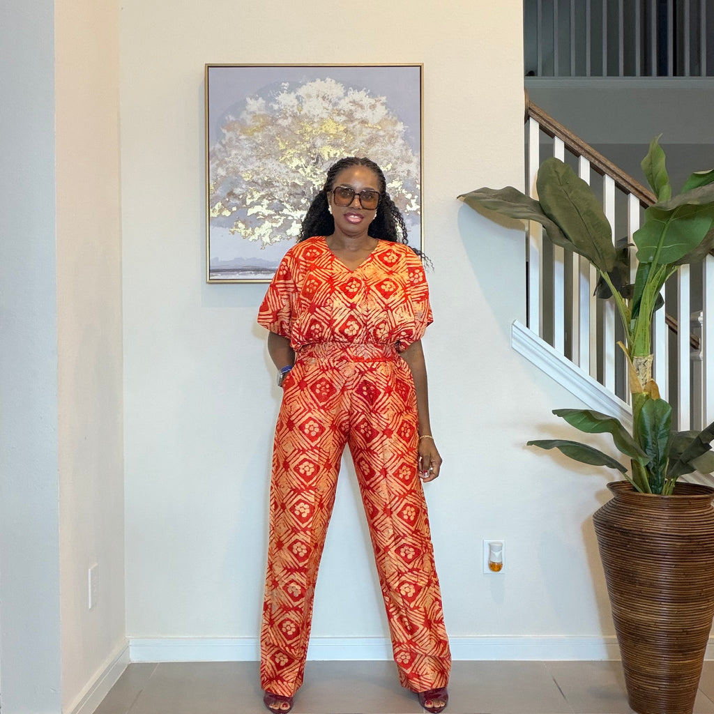 2-Piece Adire Crepe Crop Top and Trouser Set