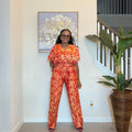 2-Piece Adire Crepe Crop Top and Trouser Set