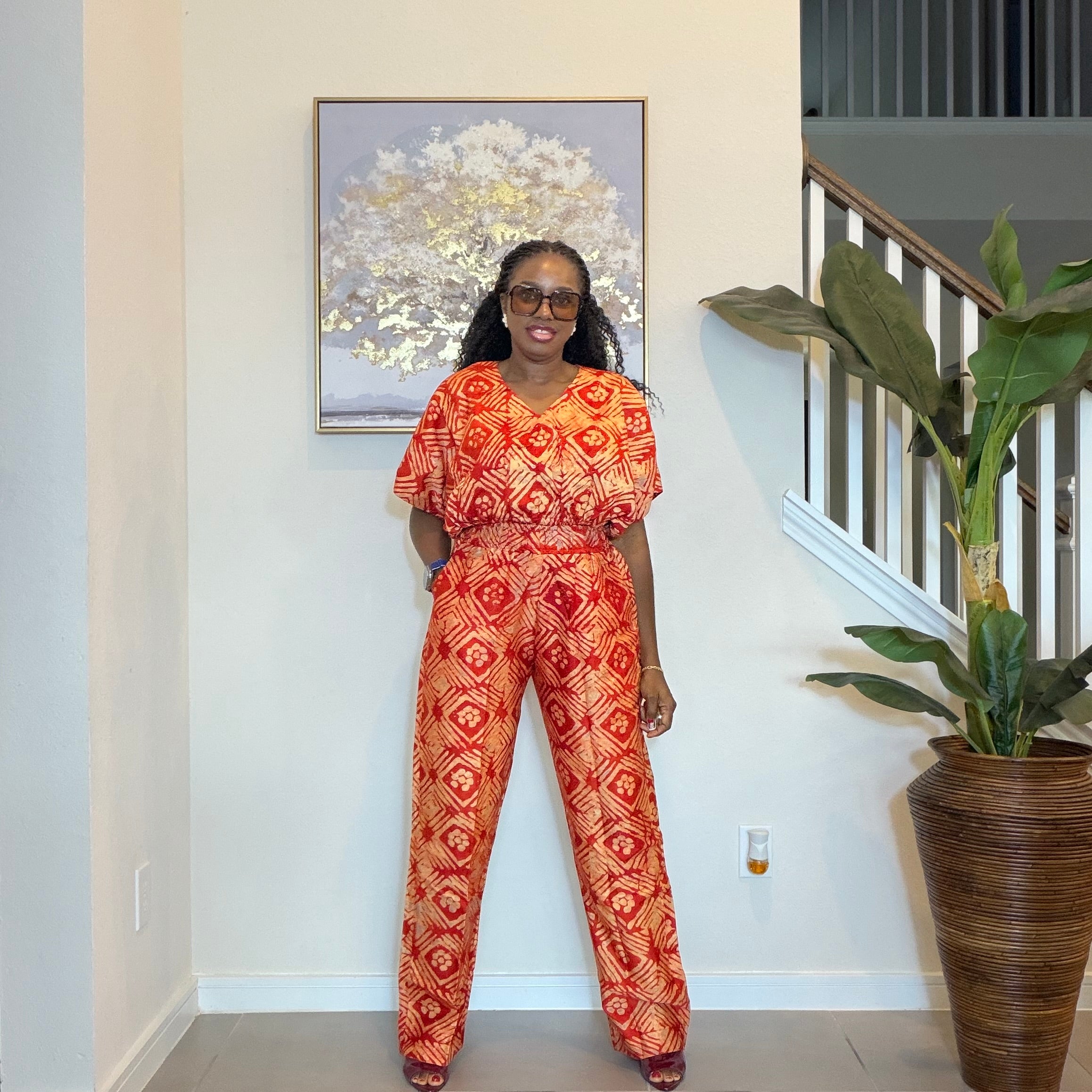 2-Piece Adire Crepe Crop Top and Trouser Set