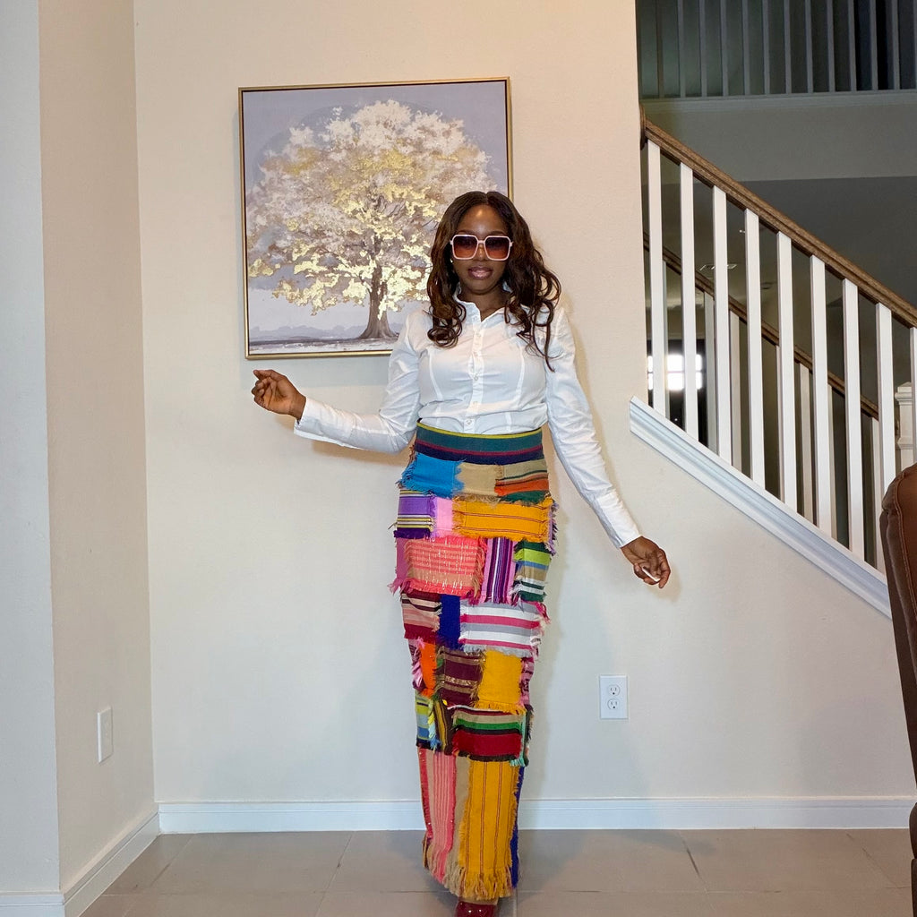 Handmade Aso Oke Patchwork Maxi Skirt