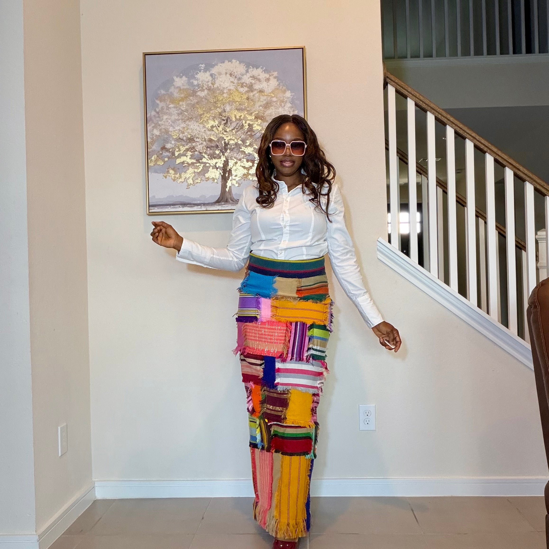 Handmade Aso Oke Patchwork Maxi Skirt