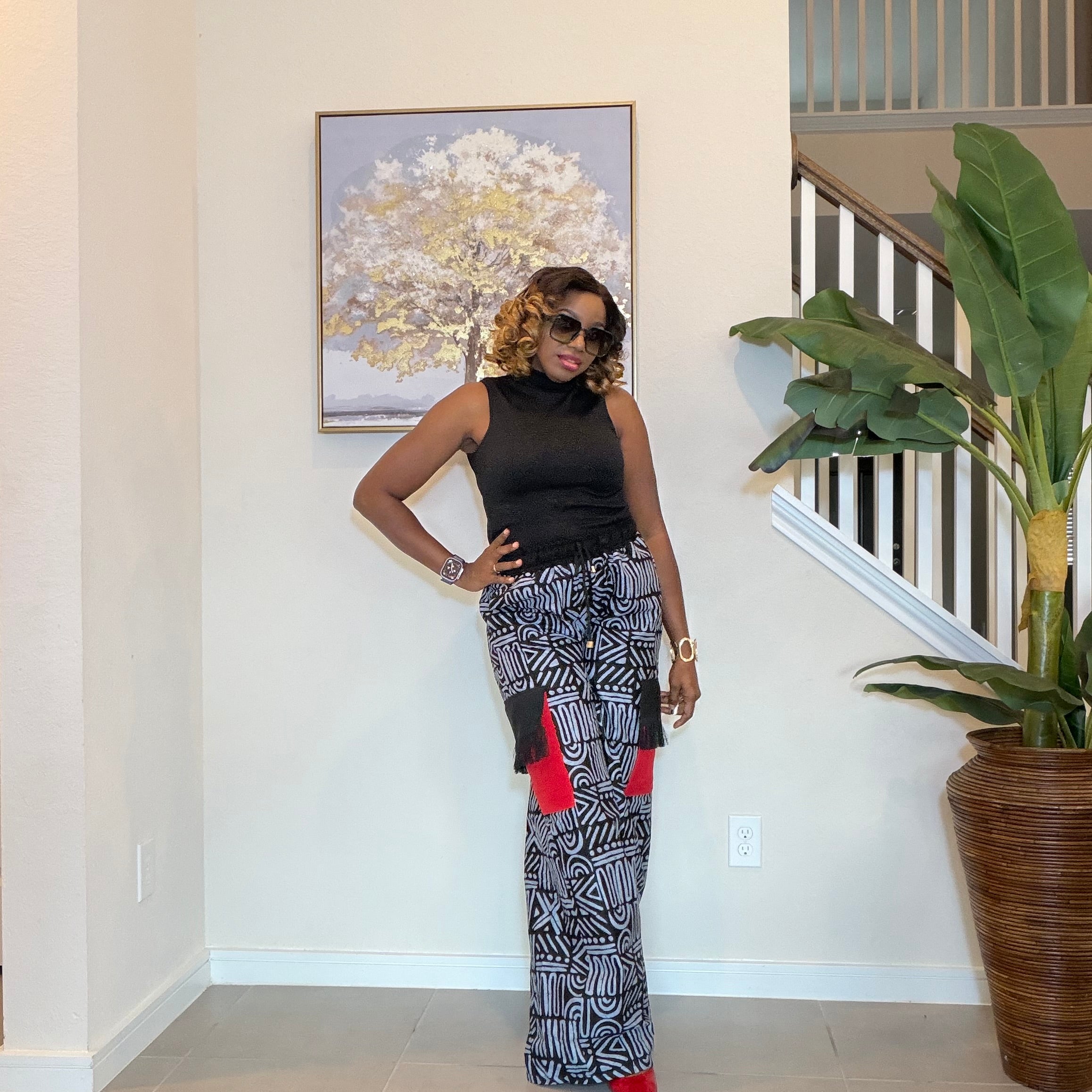 Ankara Wide‑Leg Pants with Aso Oke side pockets