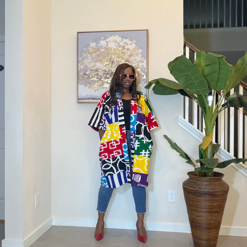 Ankara Patchwork Kimono, Abstract Pop Art Kimono