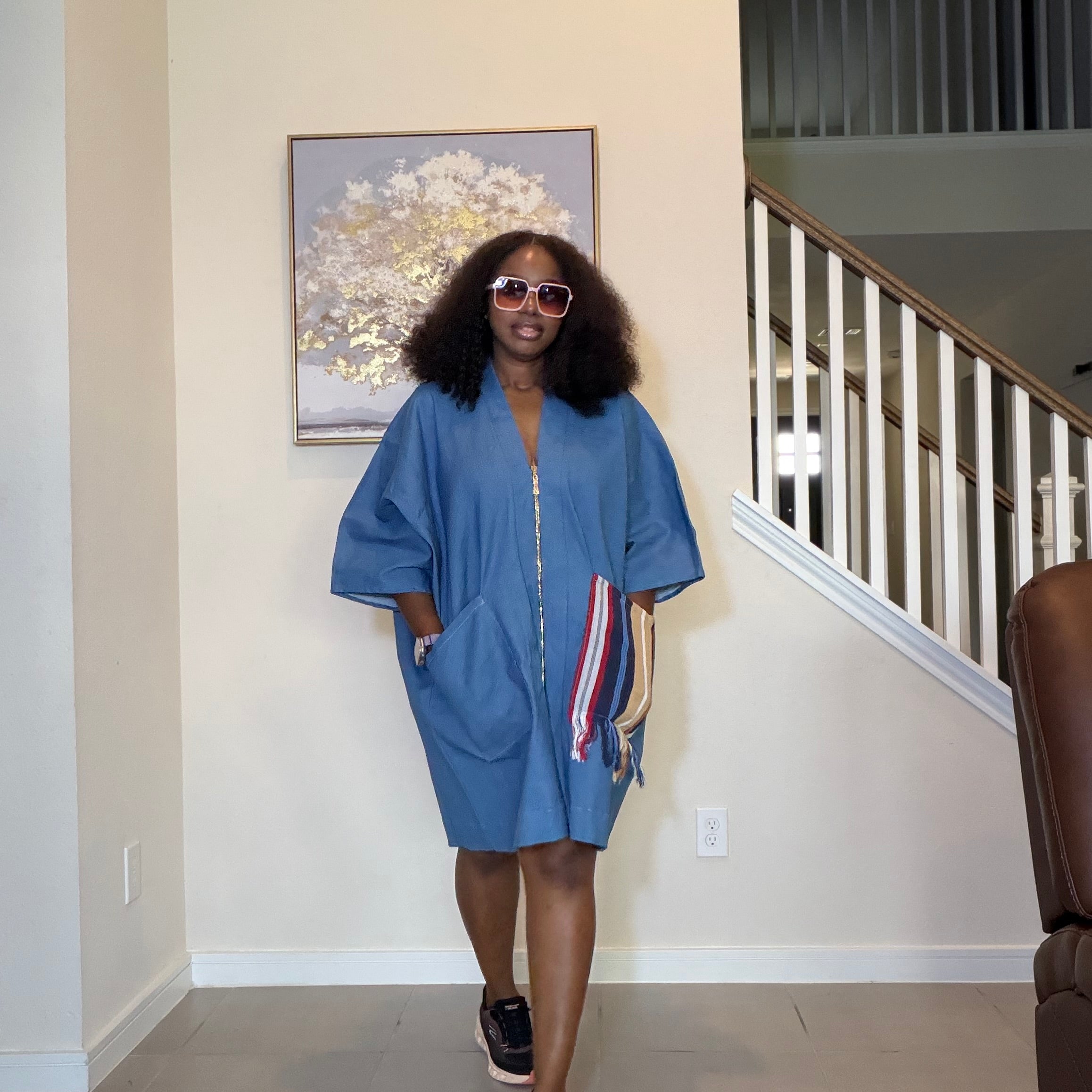 Denim and Aso Oke Shift Dress