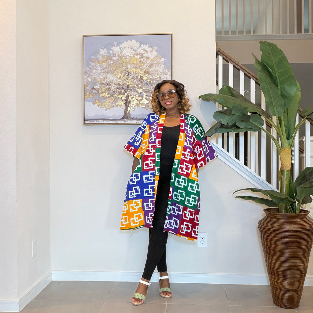 Ankara Patchwork Kimono, Abstract Pop Art Kimono