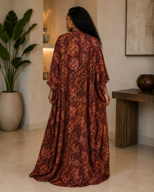Adire Kimono, Maxi Boho Cover Up, Festival Kimono
