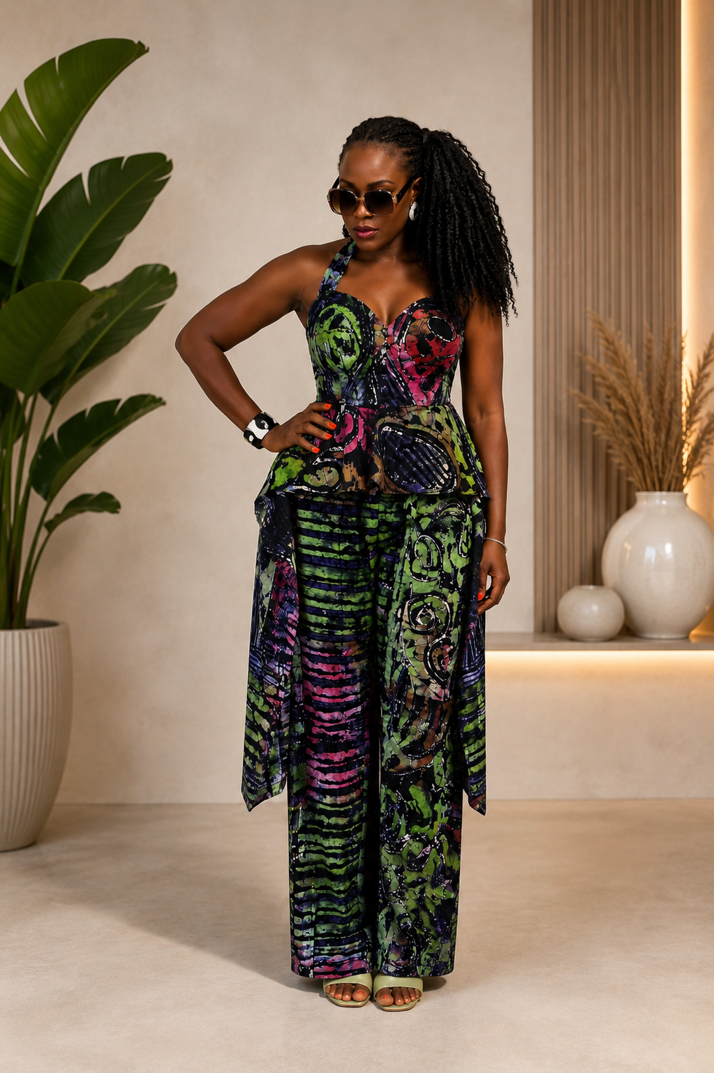 Adire Halter Neck Jumpsuit African Batik Jumpsuit