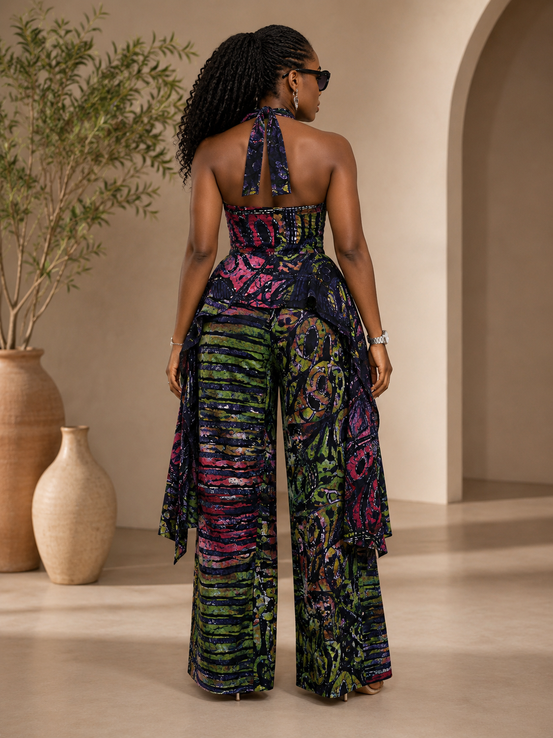 Adire Halter Neck Jumpsuit African Batik Jumpsuit