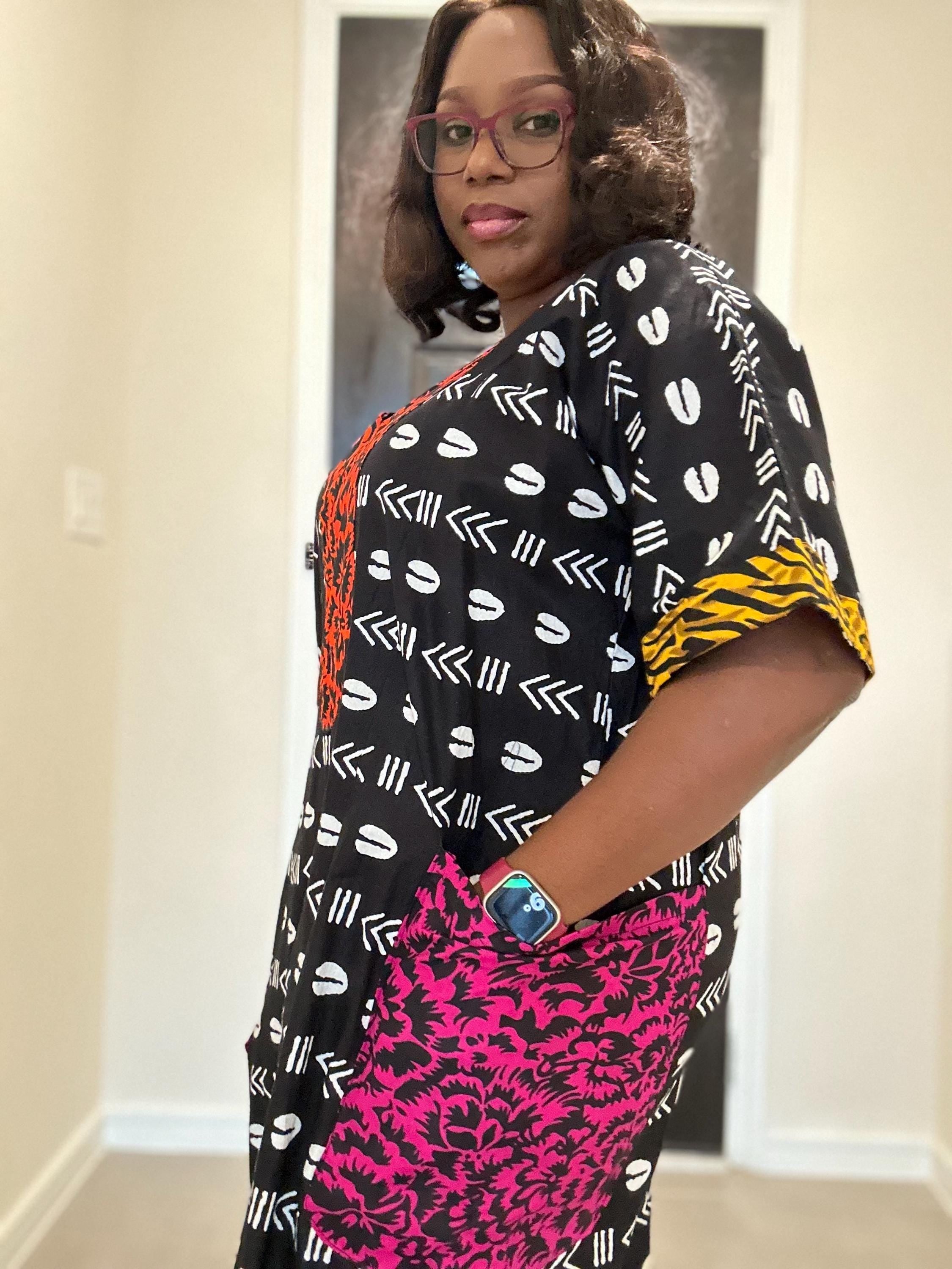 African Print Dress: Short Ankara Dress with Colorful Patch