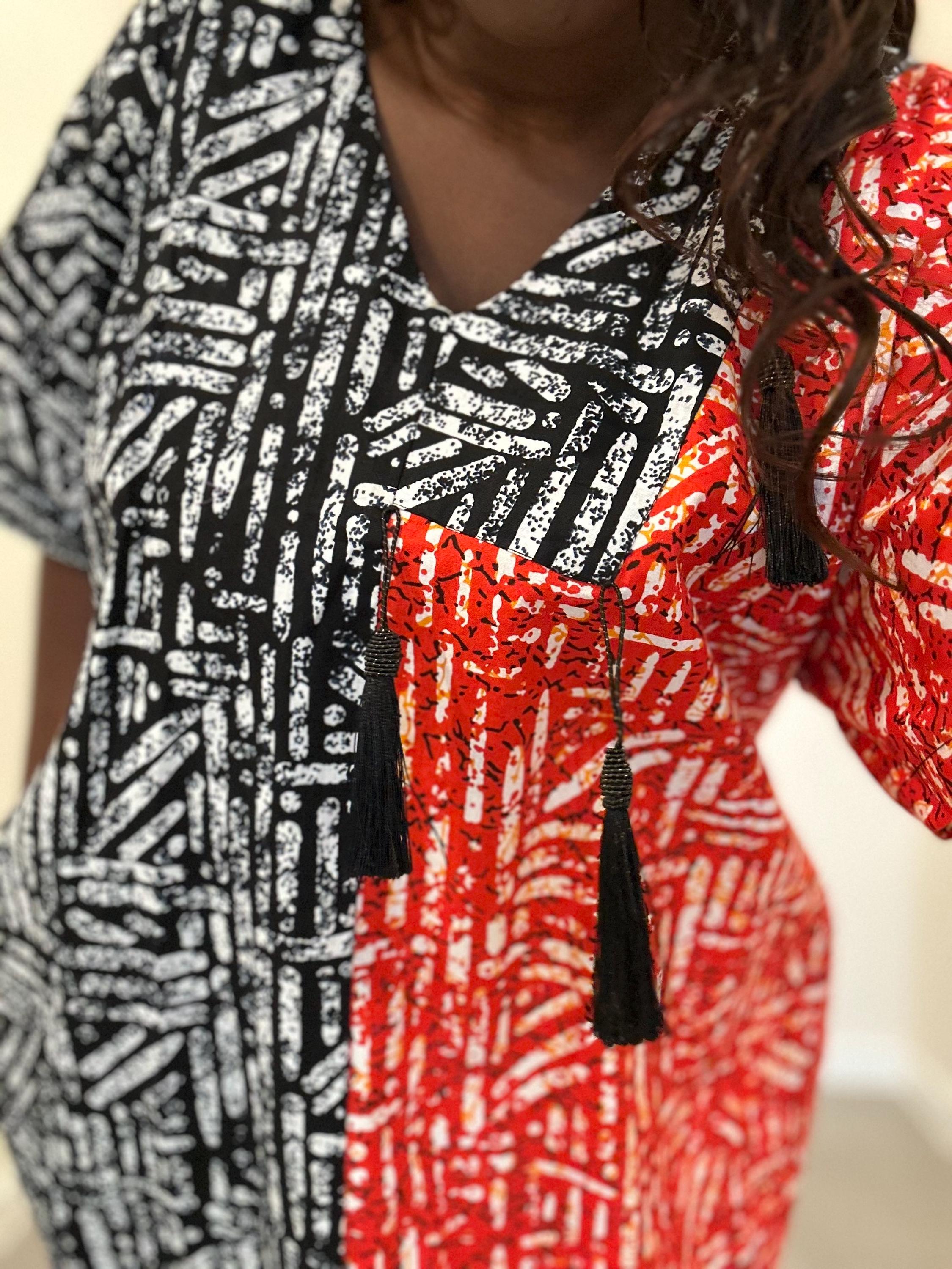 Two-Tone Ankara Dress: African Print Tassel Dress