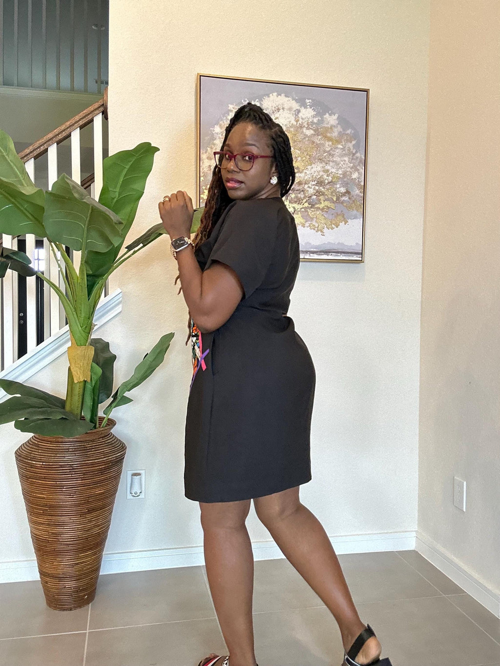 Crepe Shift Dress with Ankara Patch - African Clothing