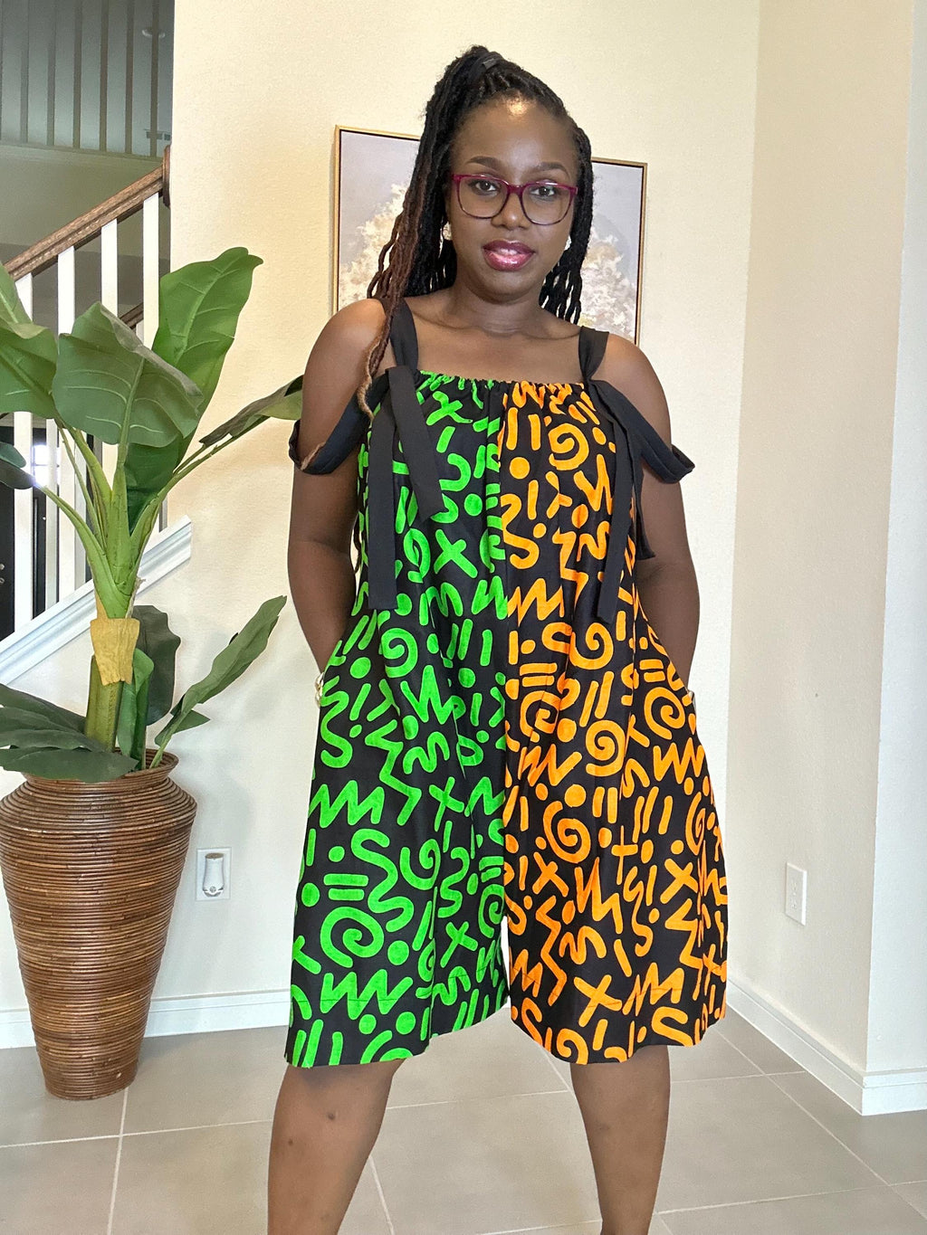 Handmade Ankara Romper: Orange & Green African Print Summer Playsuit