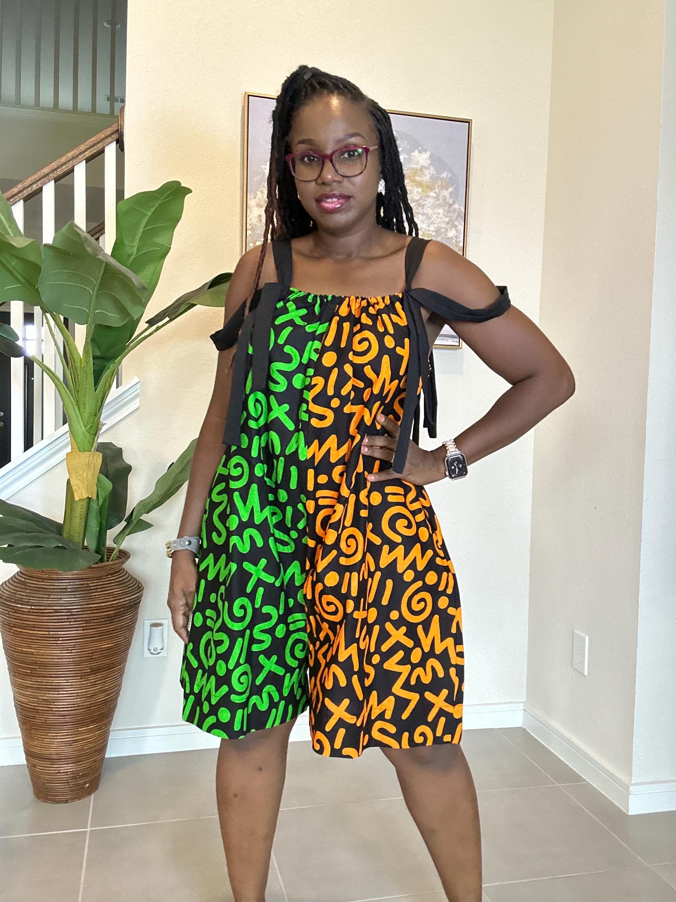 Handmade Ankara Romper: Orange & Green African Print Summer Playsuit