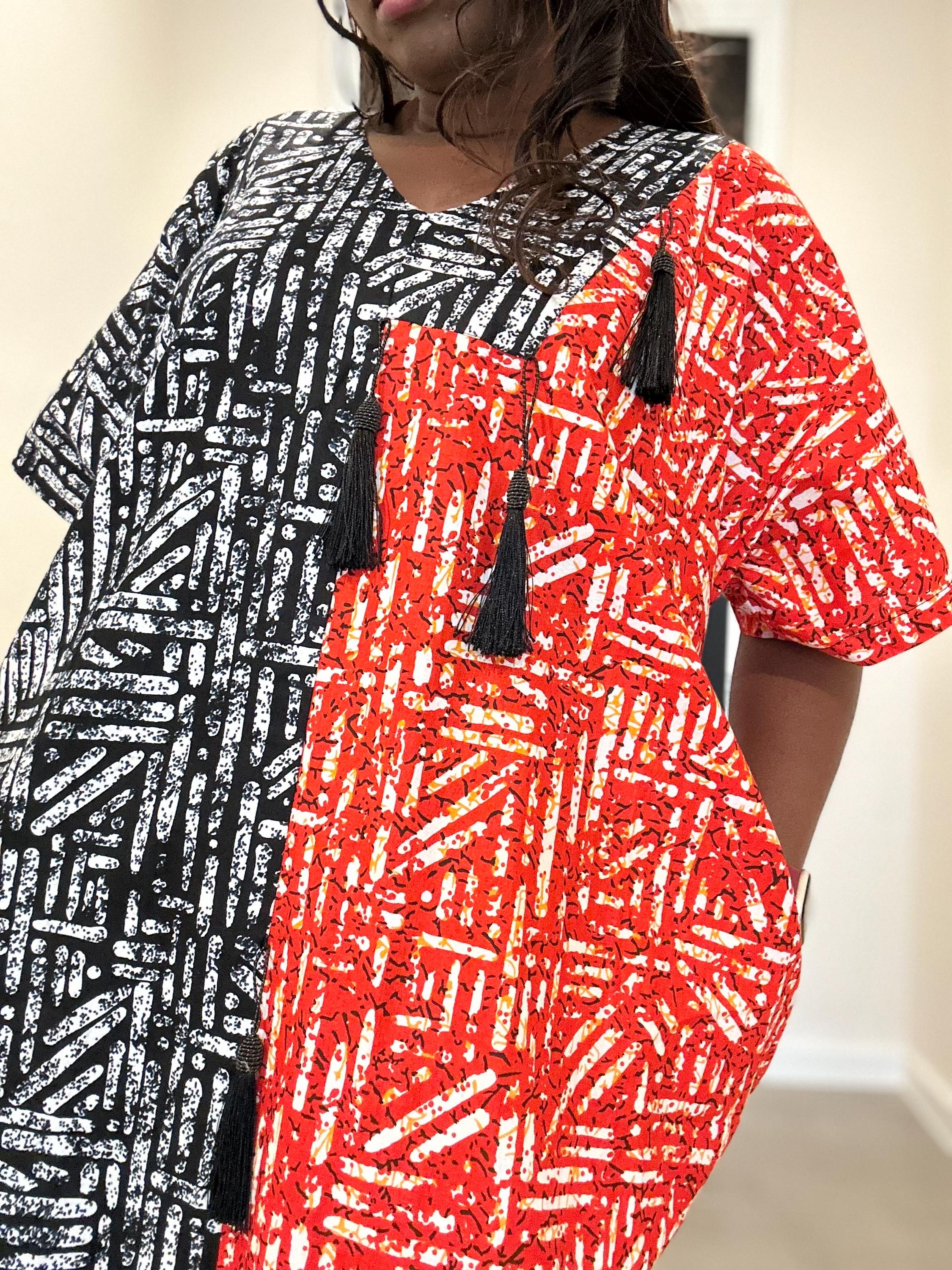 Two-Tone Ankara Dress: African Print Tassel Dress