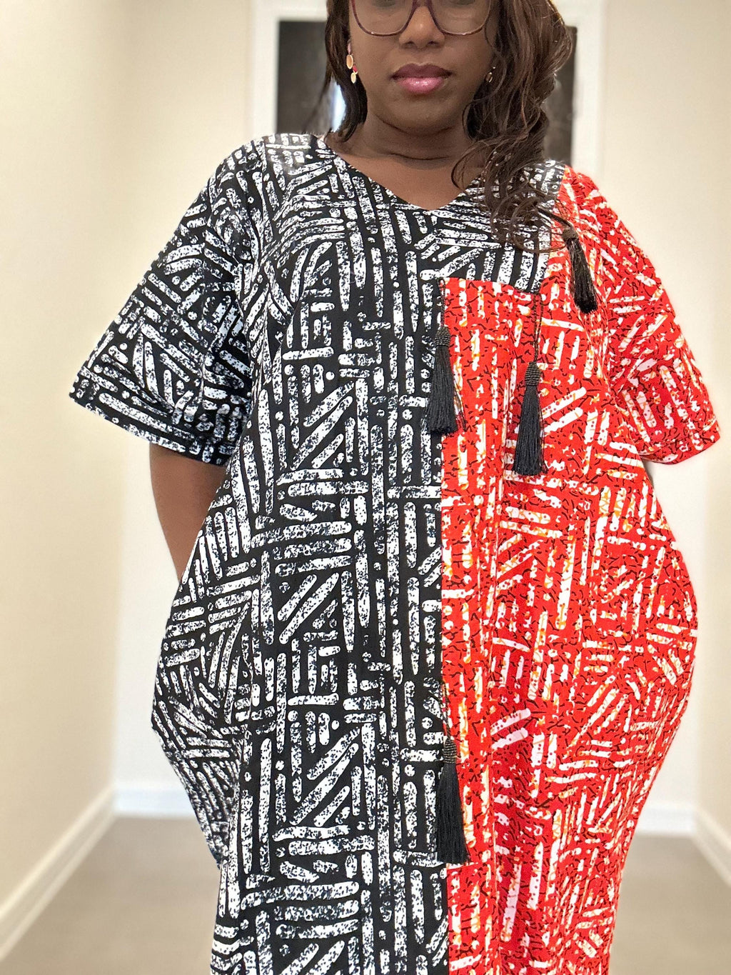 Two-Tone Ankara Dress: African Print Tassel Dress