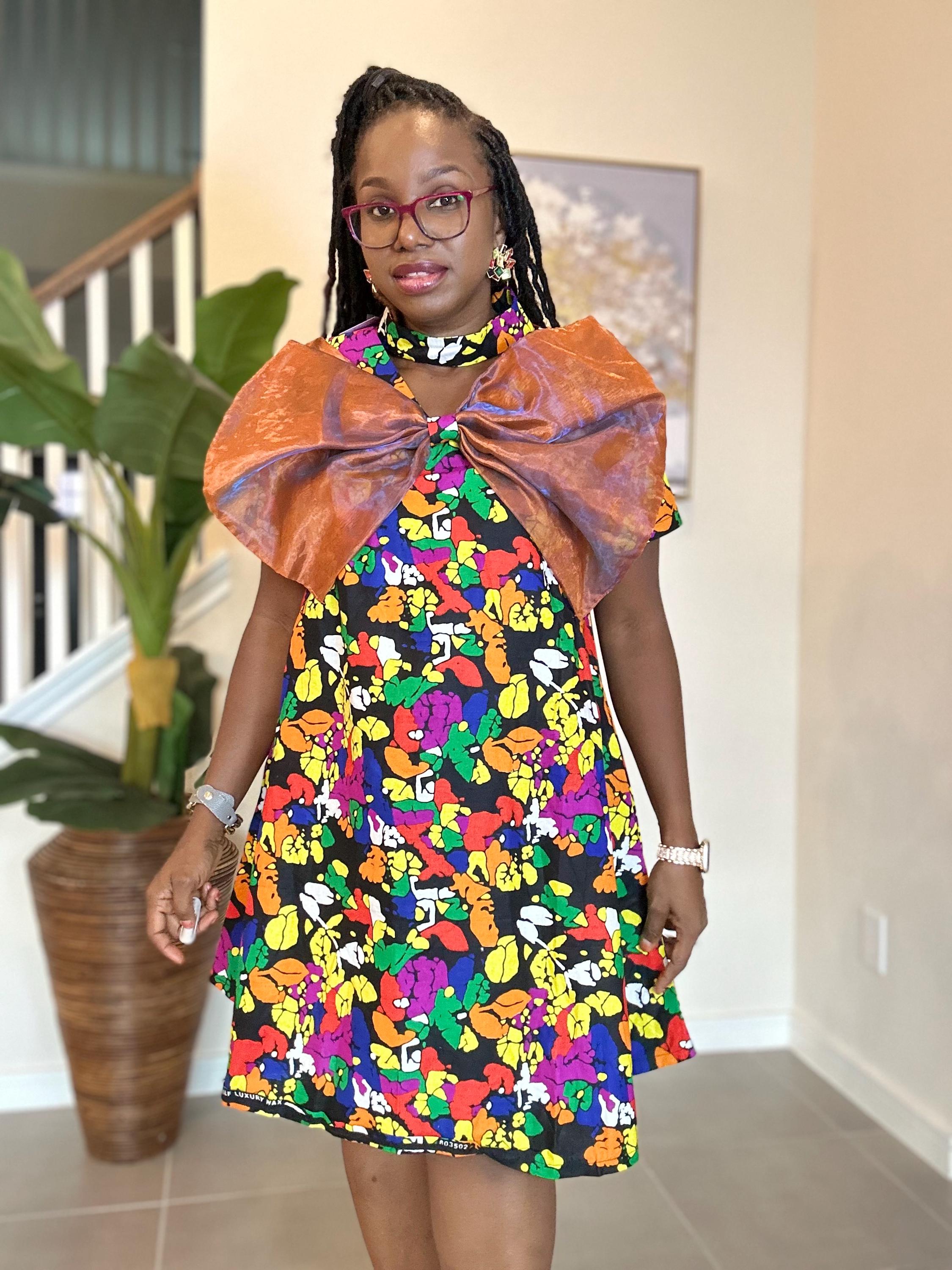 Handmade Ankara A-Line Dress: Copper Bow, African Print Outfit