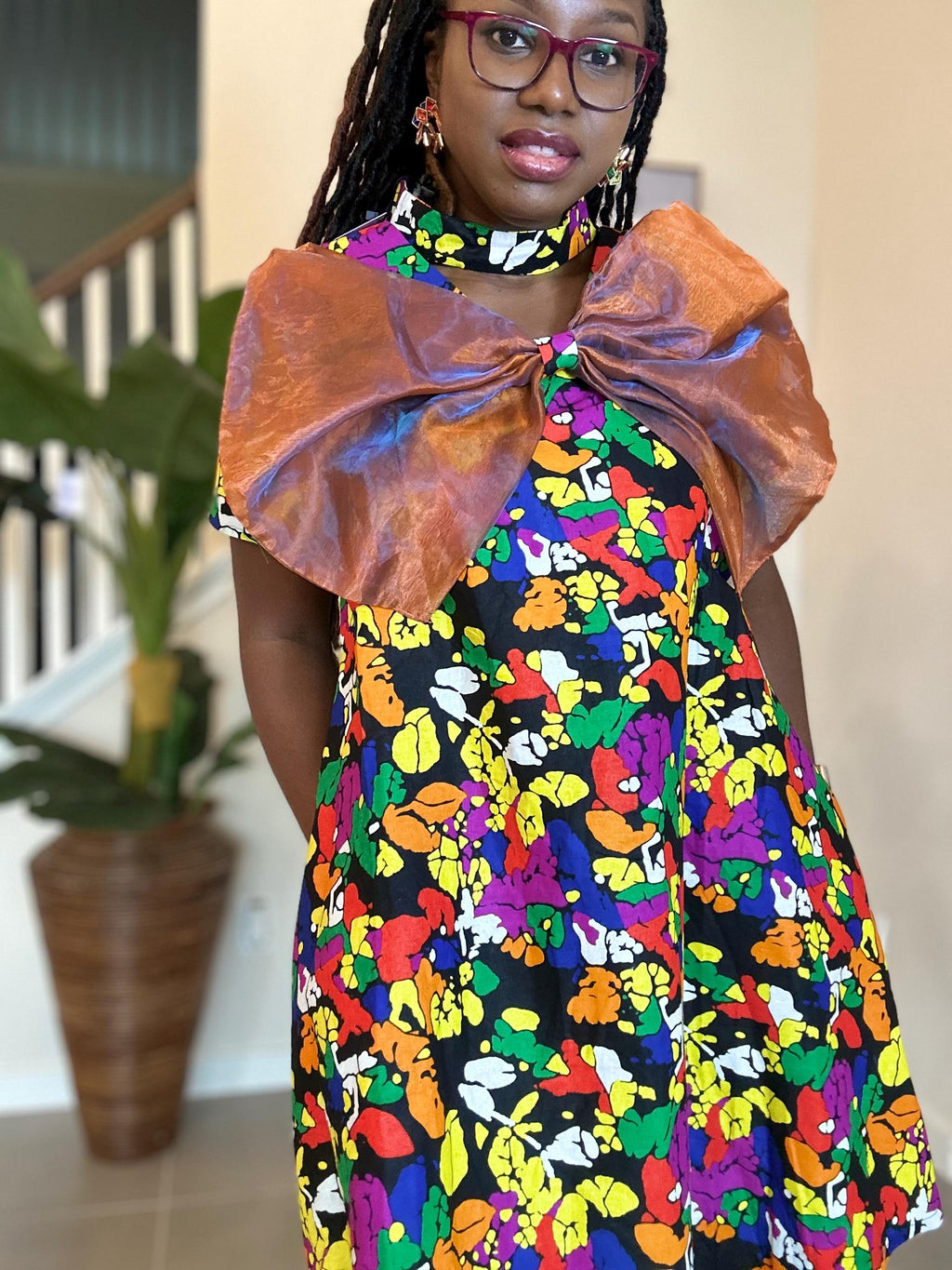 Handmade Ankara A-Line Dress: Copper Bow, African Print Outfit