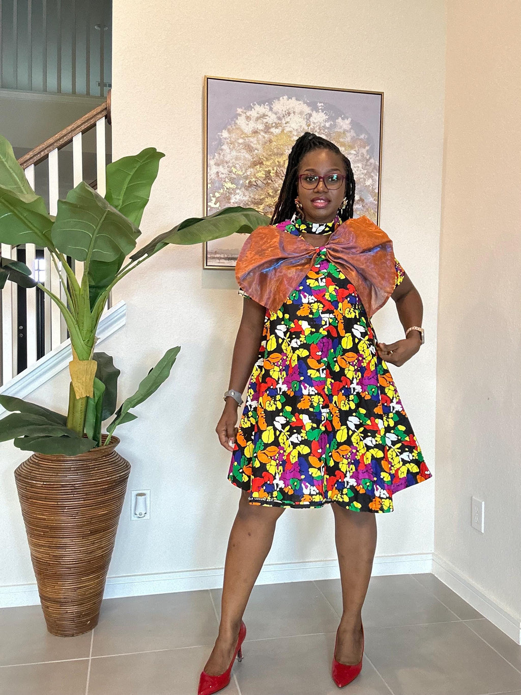 Handmade Ankara A-Line Dress: Copper Bow, African Print Outfit