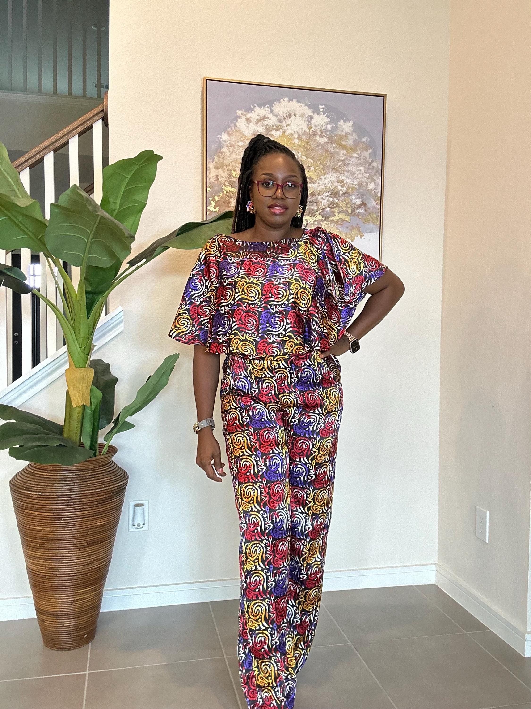 Handmade Adire Silk Two-Piece Set: Boho Chiffon Top and Pants