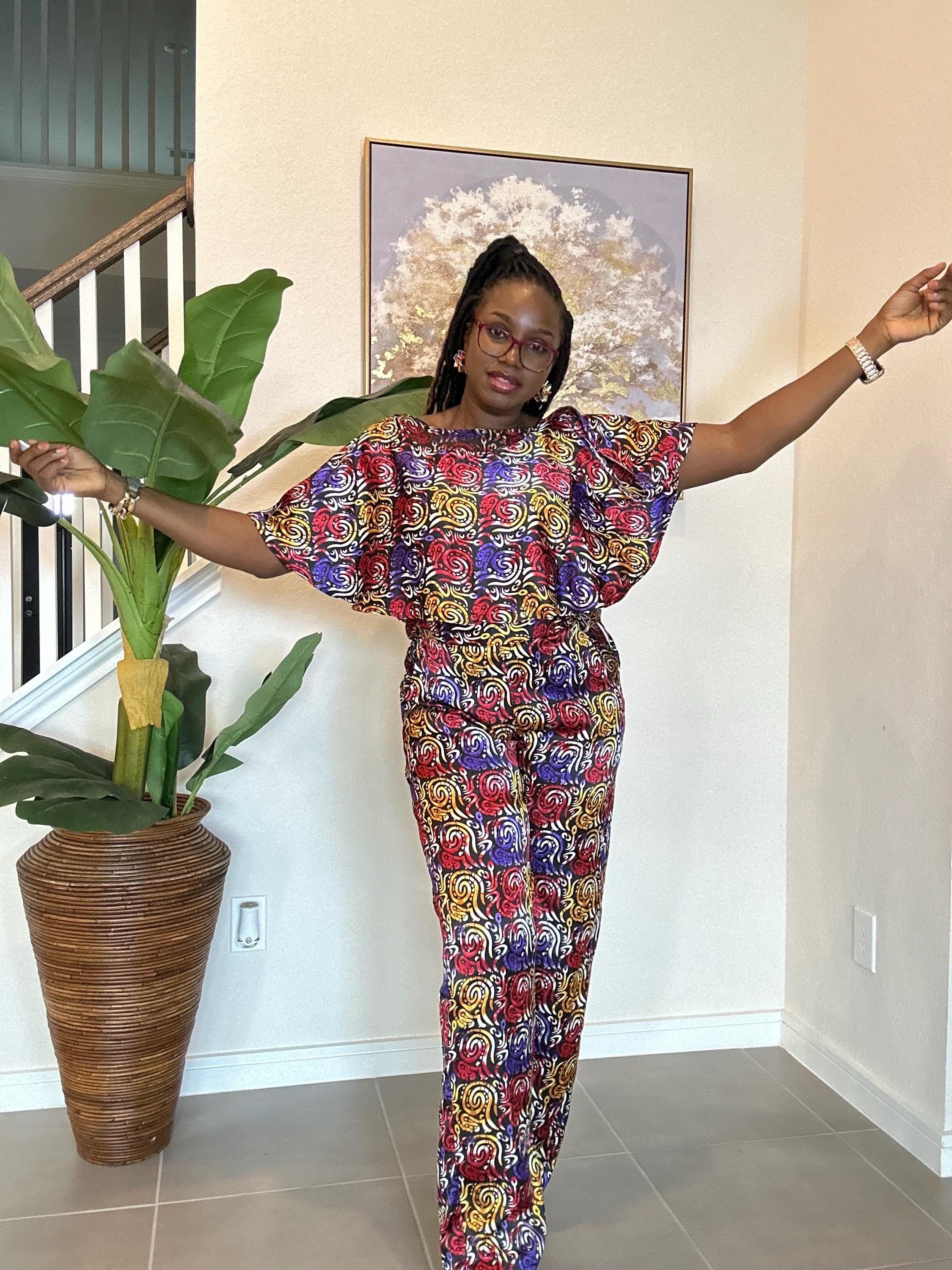 Handmade Adire Silk Two-Piece Set: Boho Chiffon Top and Pants