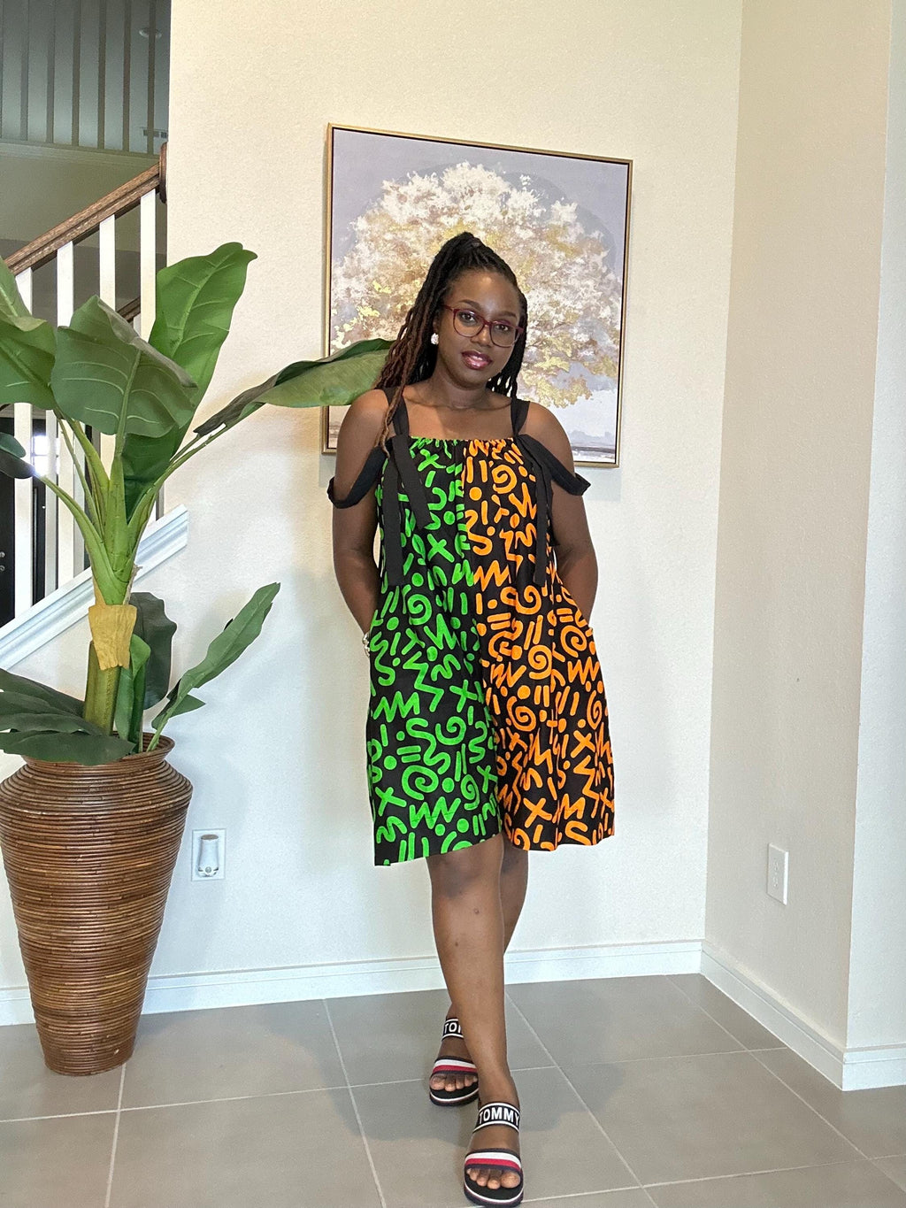 Handmade Ankara Romper: Orange & Green African Print Summer Playsuit